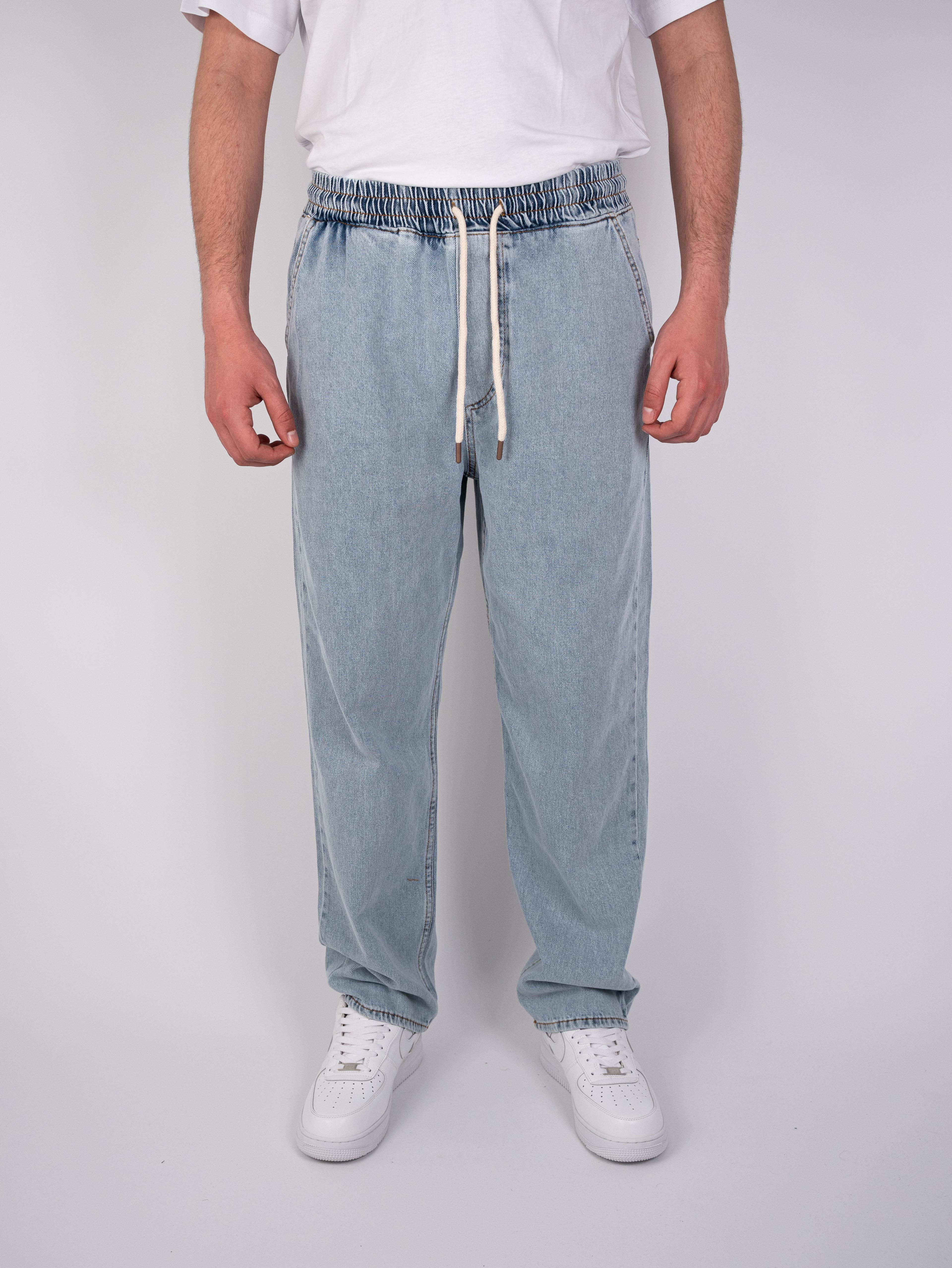Buz Mavisi Beli Lastikli Baggy Jeans