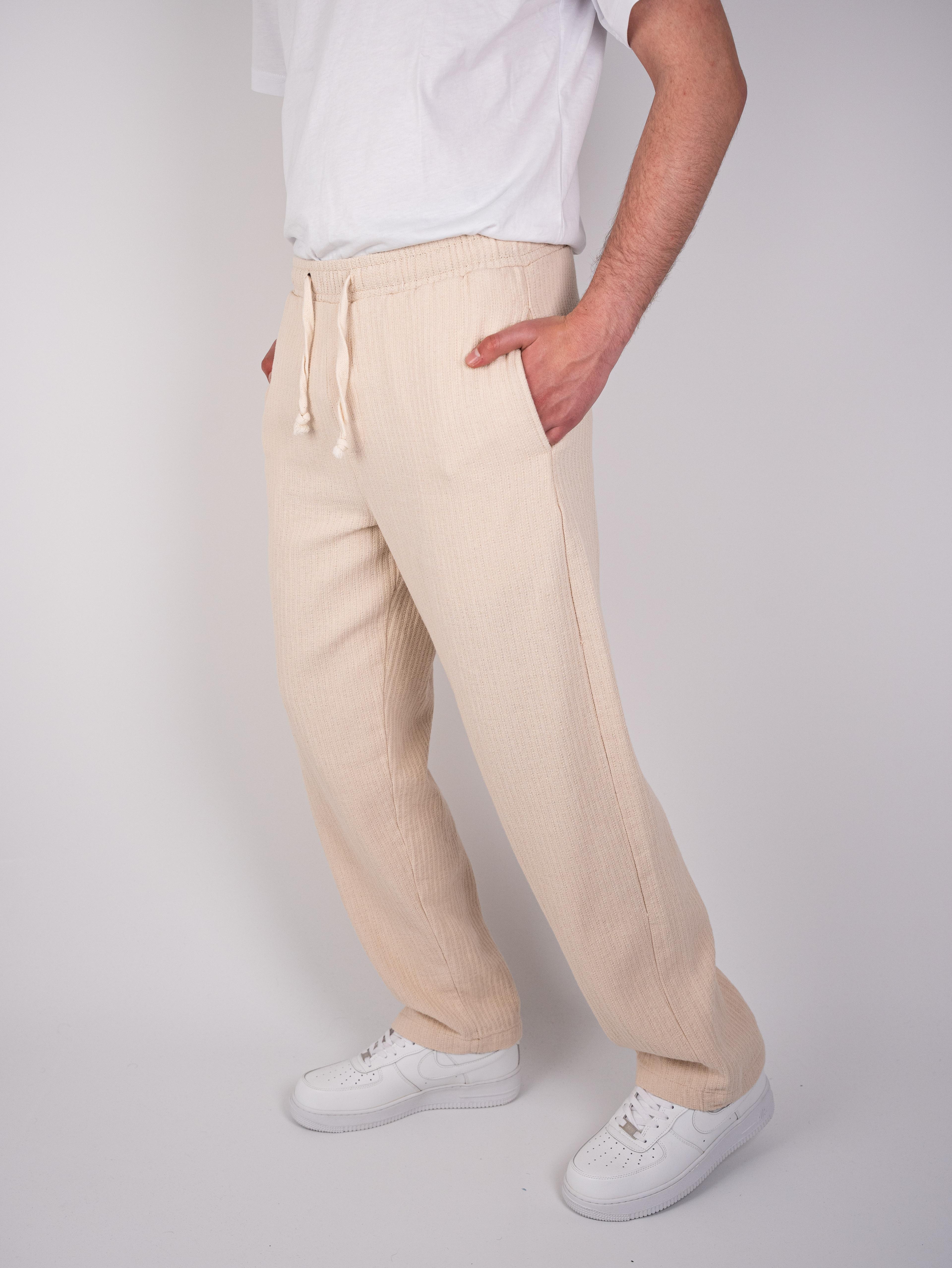 Örgü Krem Baggy Pantolon