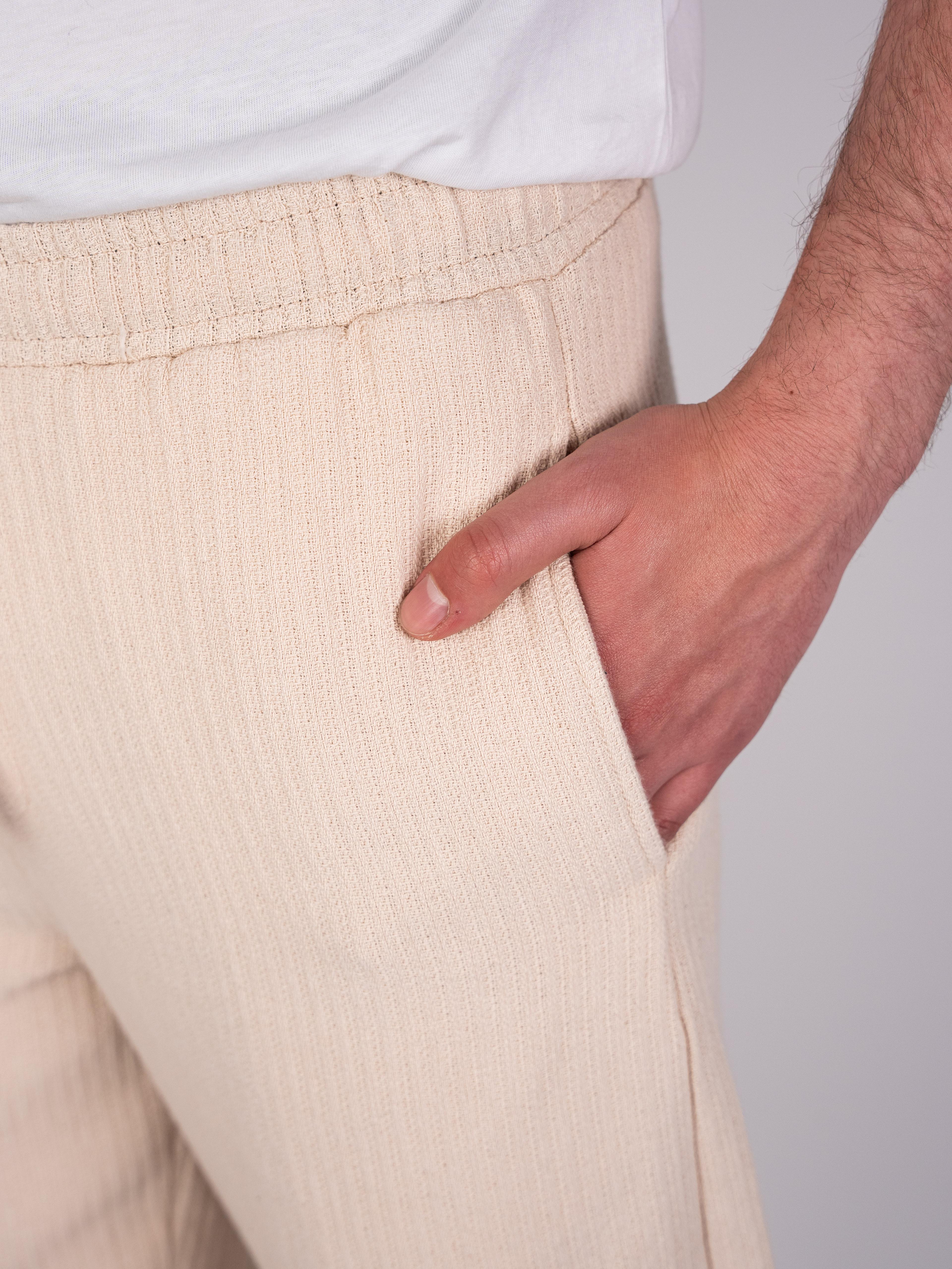 Örgü Krem Baggy Pantolon