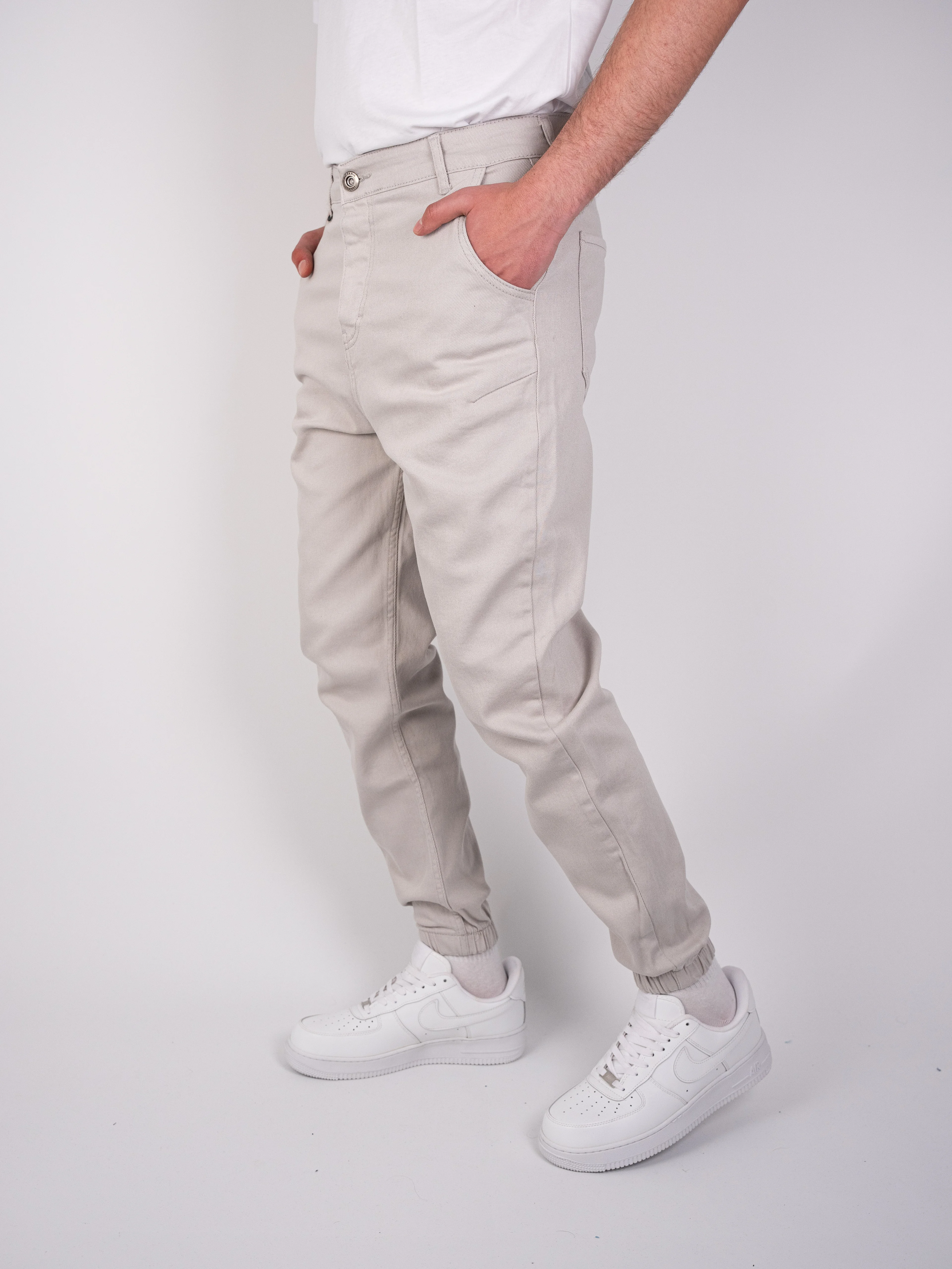 Krem Boyfriend Bileği Lastikli Jean