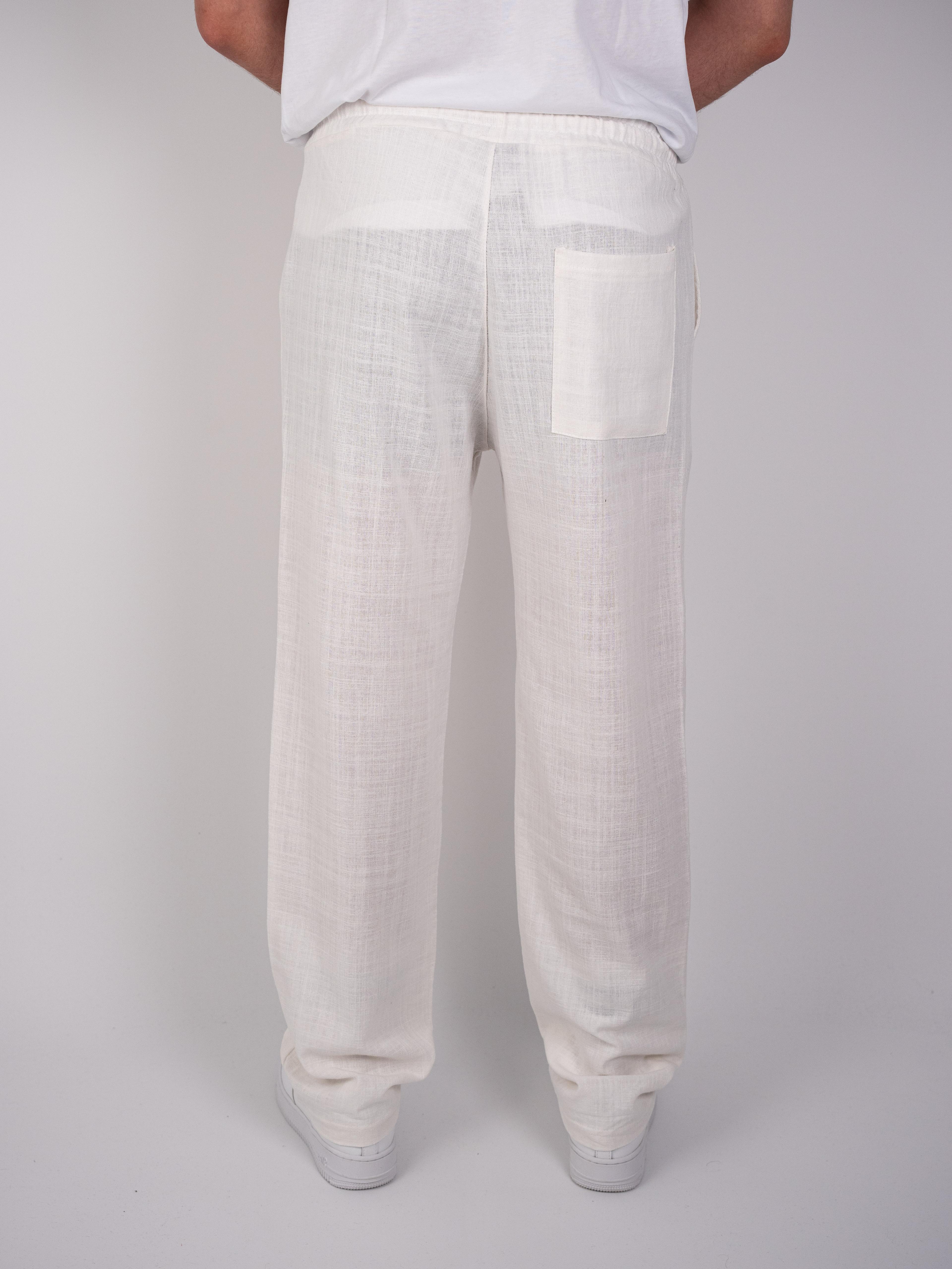 Flanlı Baggy Beyaz Pantolon