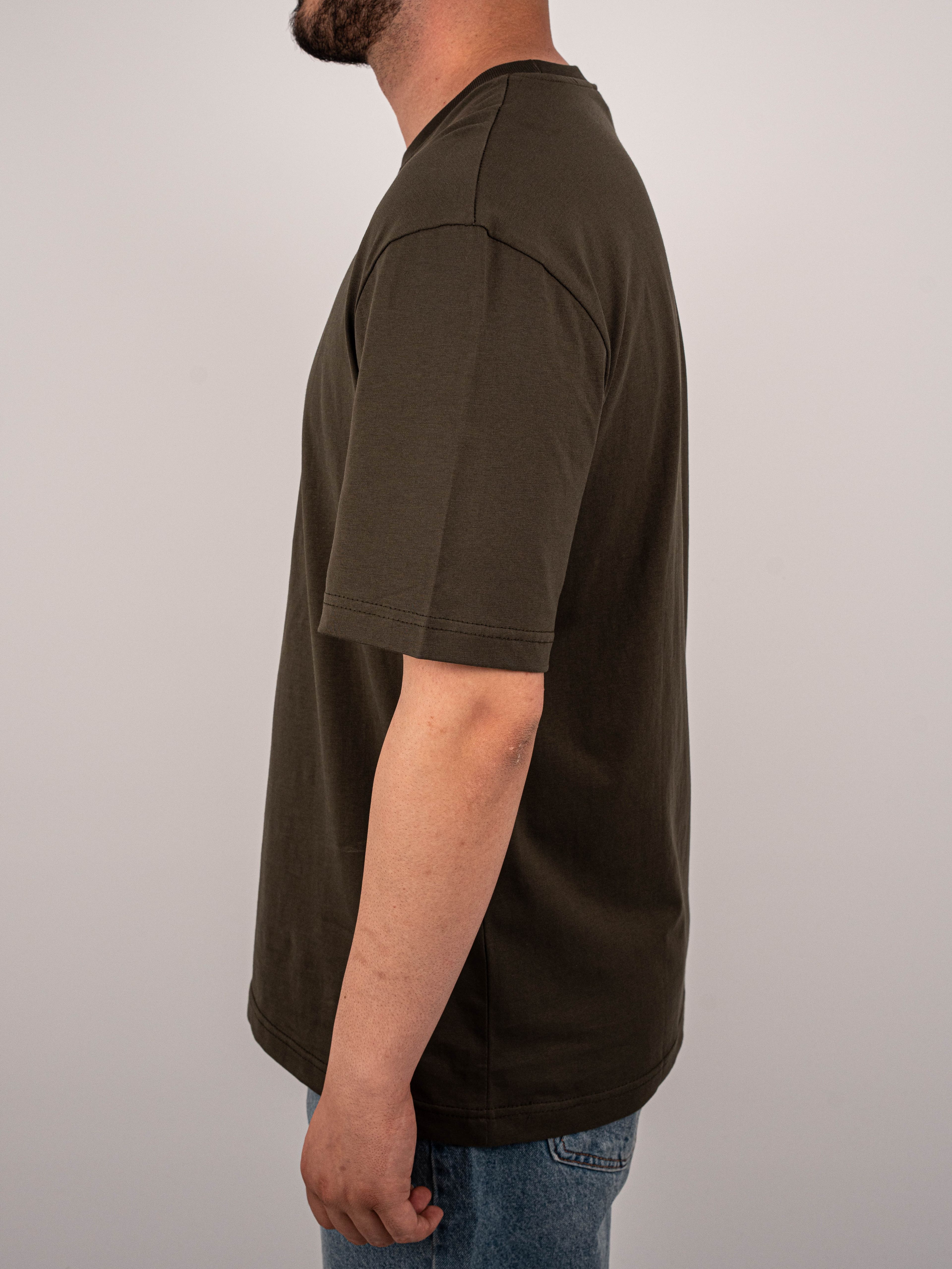 Bisiklet Yaka Oversize Haki Tişört