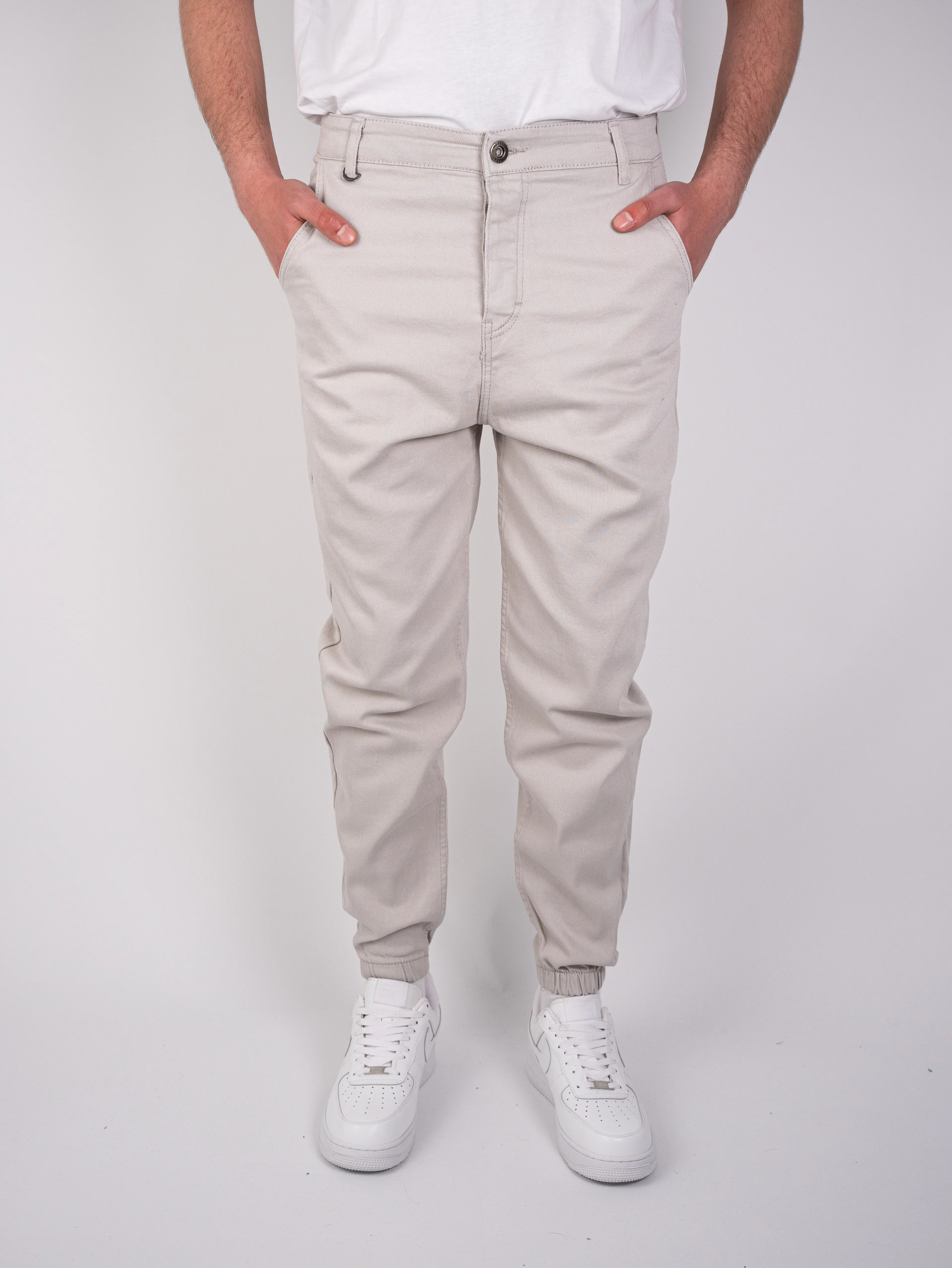 Krem Boyfriend Bileği Lastikli Jean