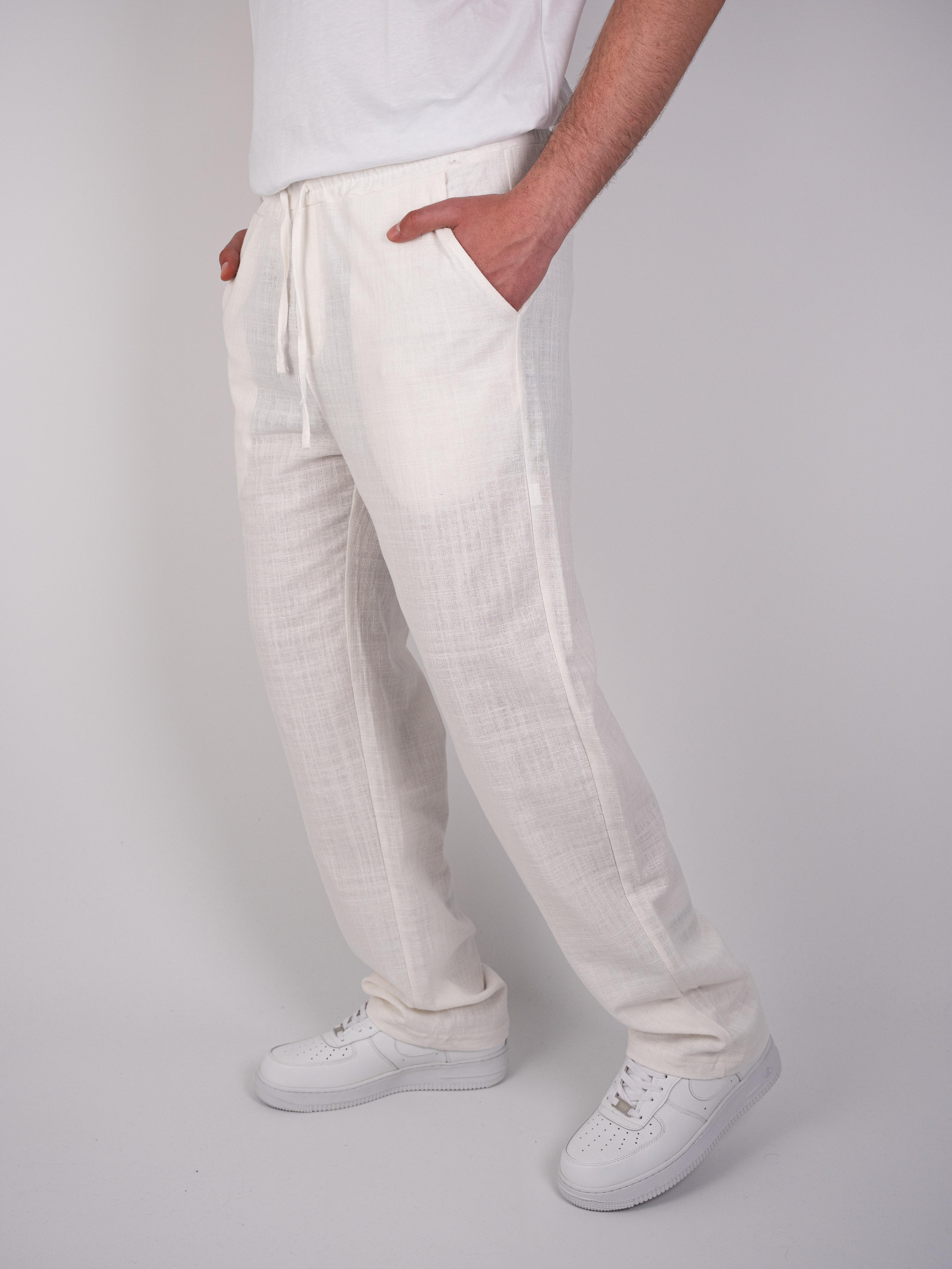 Flanlı Baggy Beyaz Pantolon