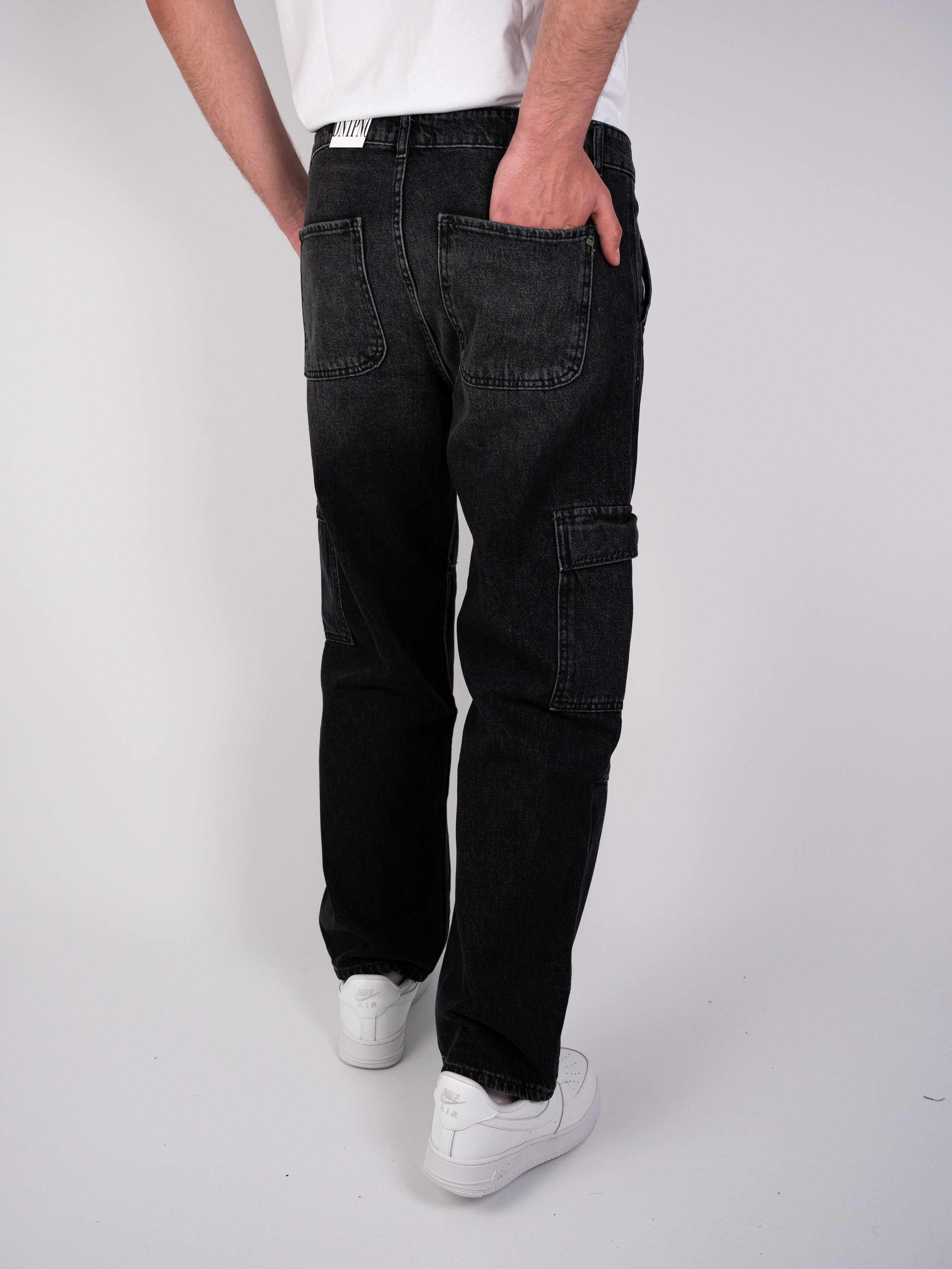 Kargo Cep Baggy Yıkamalı Siyah Kot Pantolon