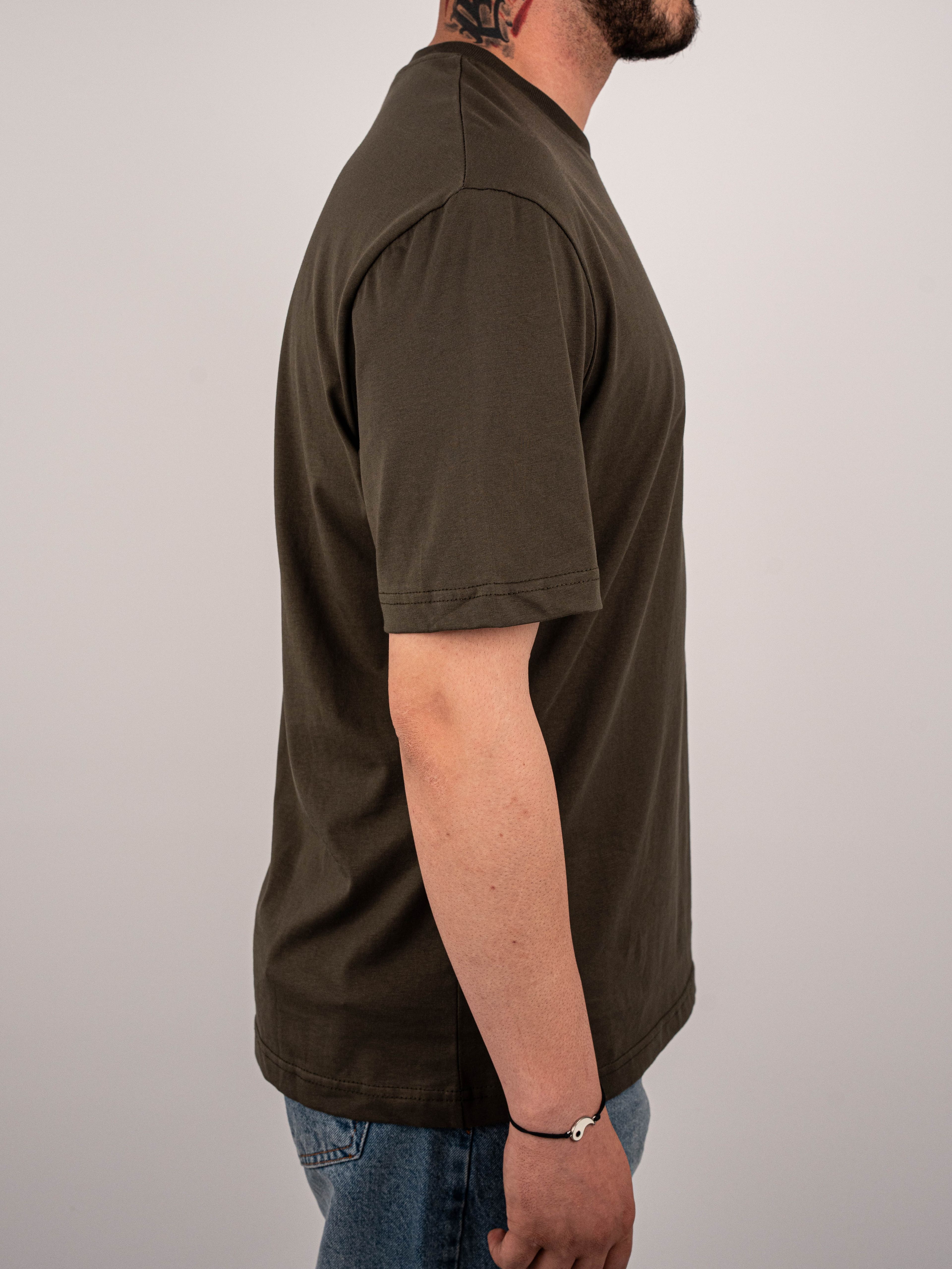 Bisiklet Yaka Oversize Haki Tişört