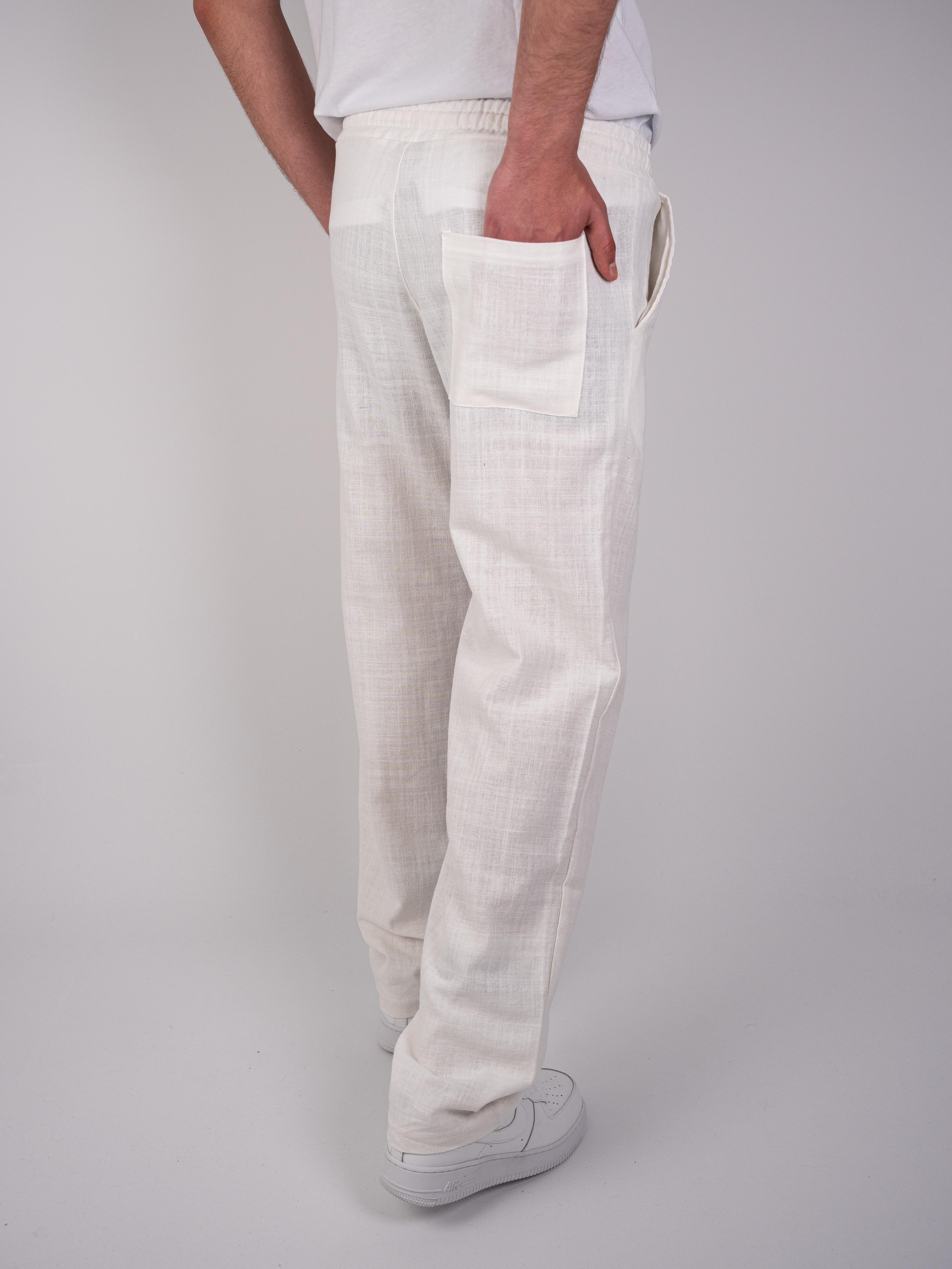 Flanlı Baggy Beyaz Pantolon