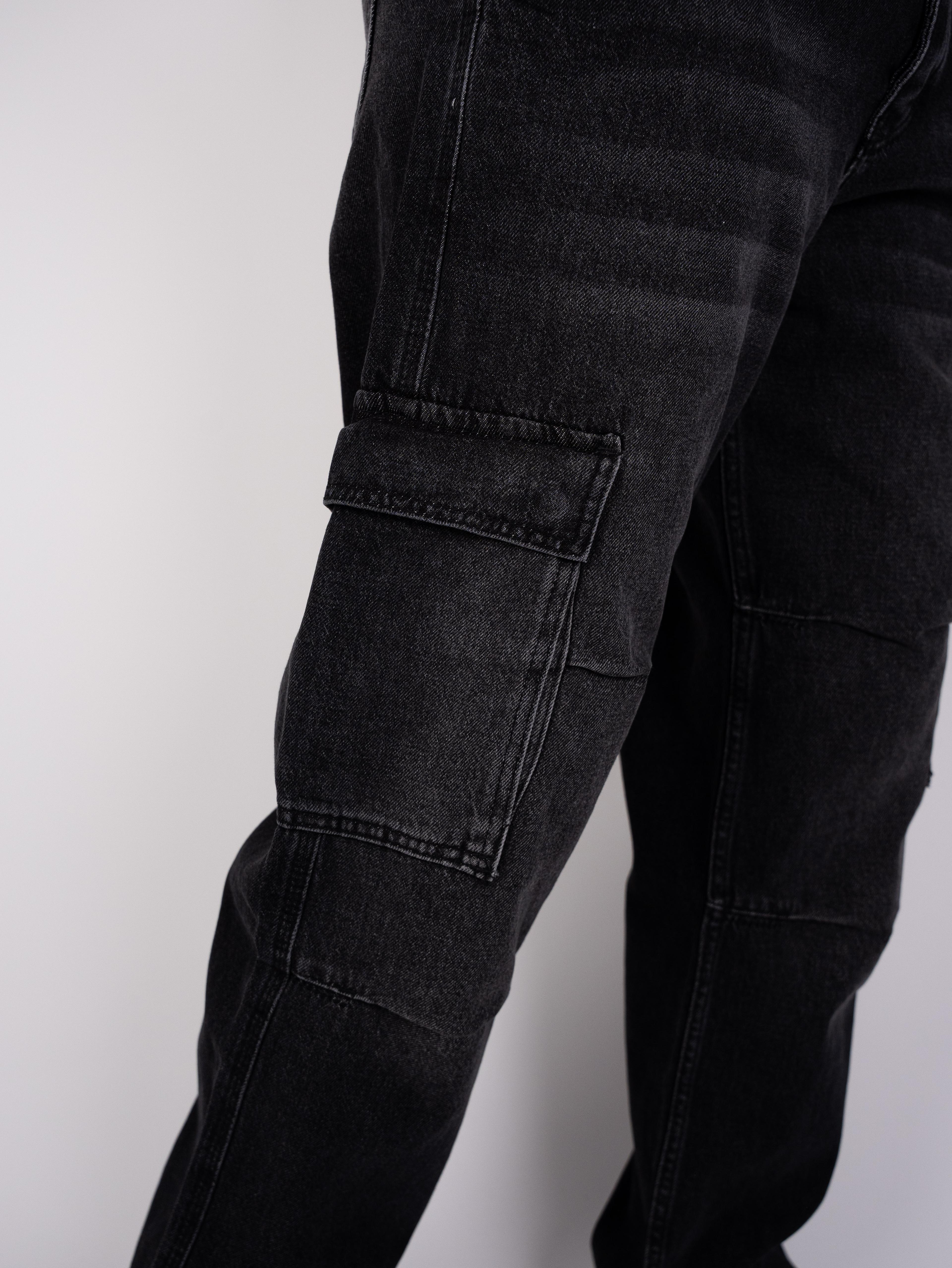 Kargo Cep Baggy Yıkamalı Siyah Kot Pantolon