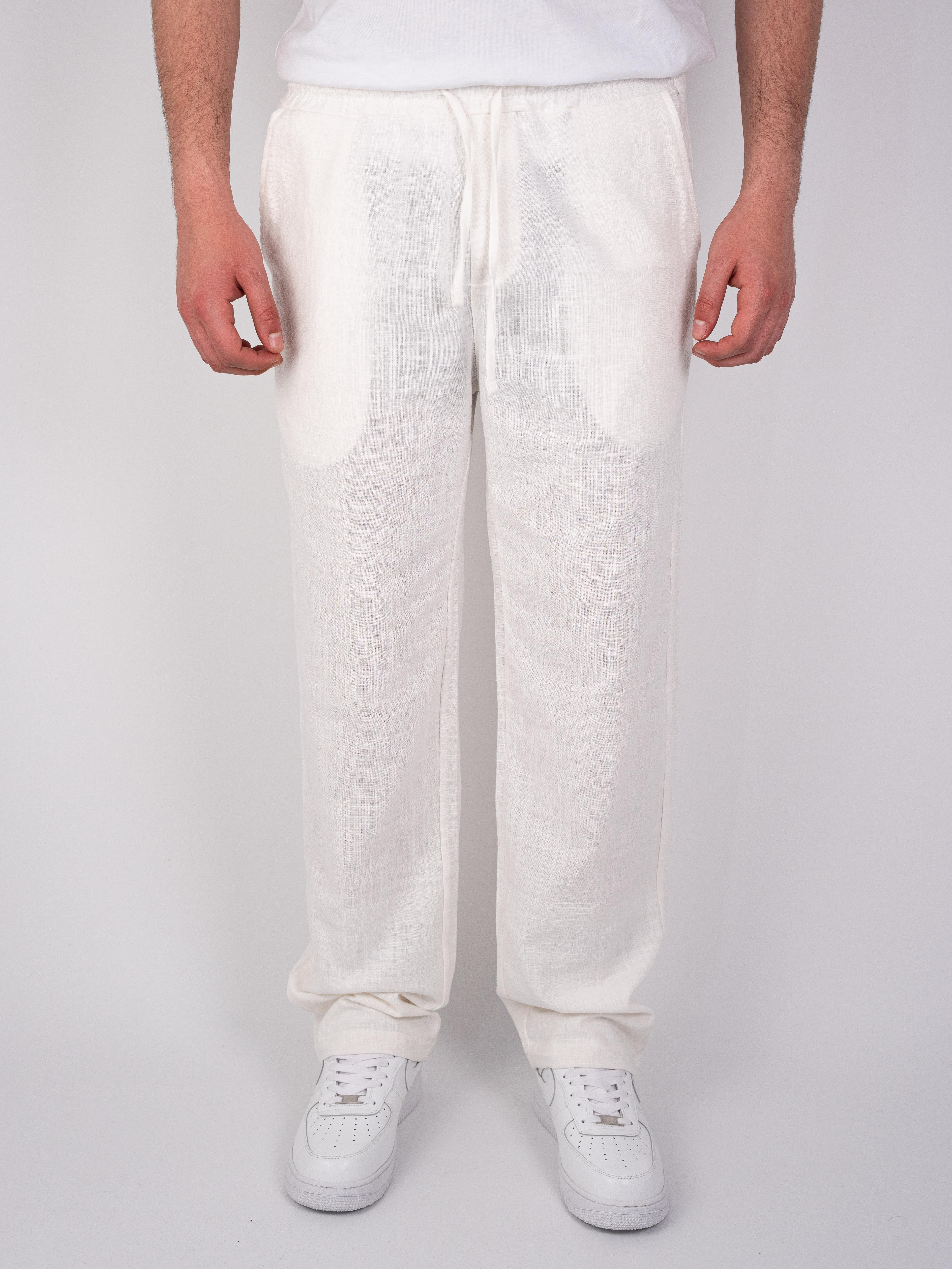 Flanlı Baggy Beyaz Pantolon
