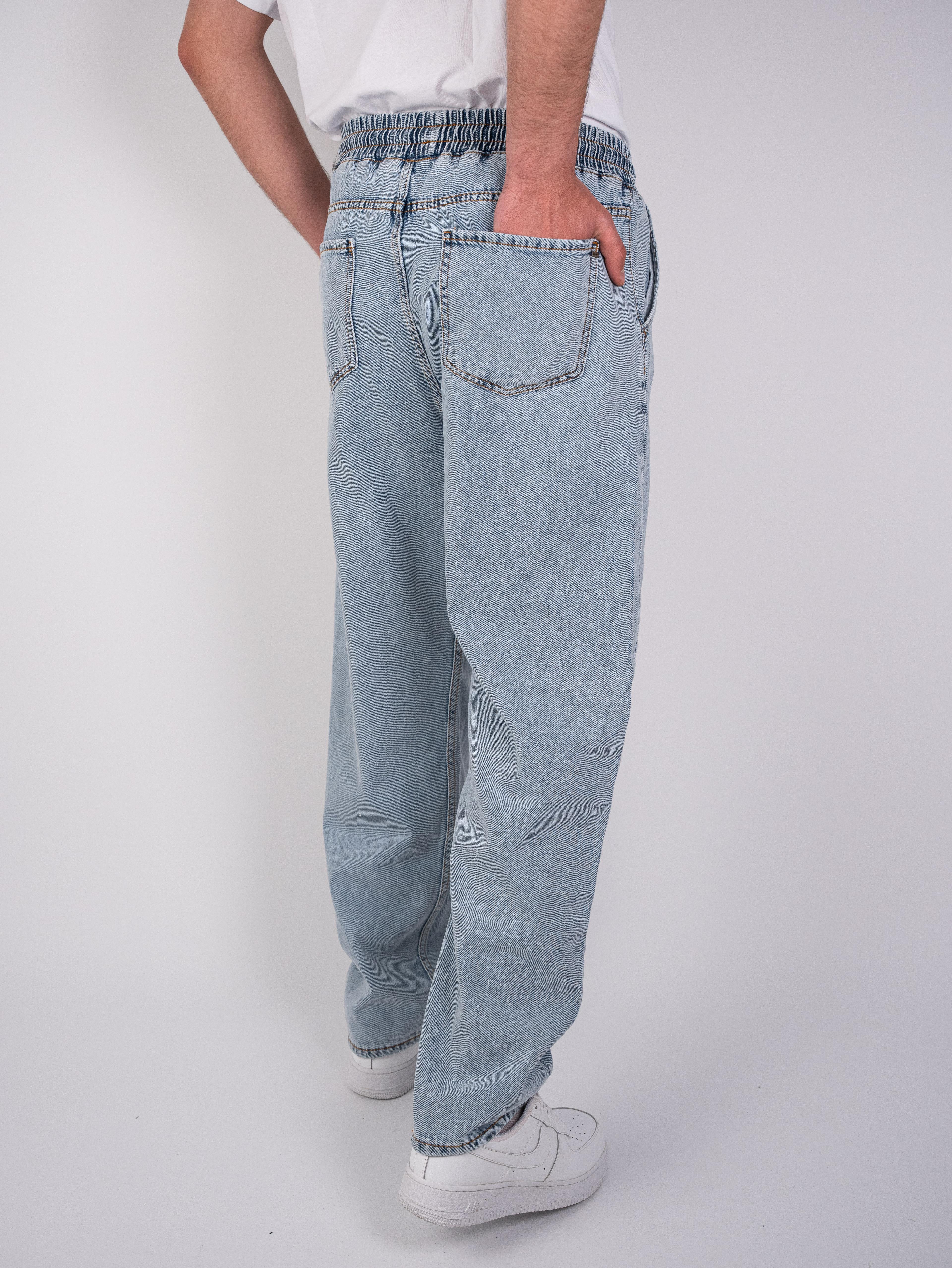 Buz Mavisi Beli Lastikli Baggy Jeans