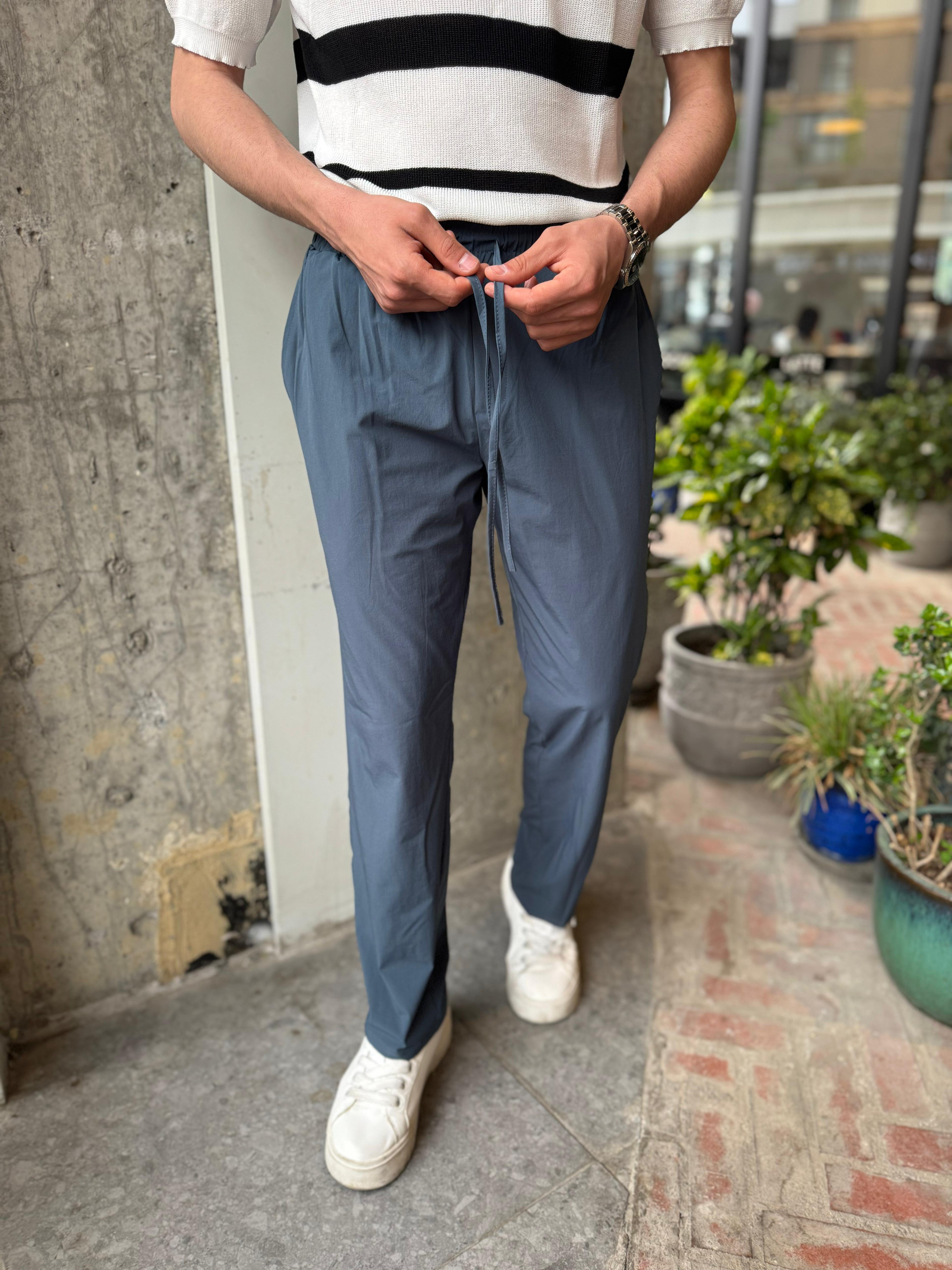 PARAŞÜT KUMAŞ İNCE JOGGER  - İNDİGO MAVİ