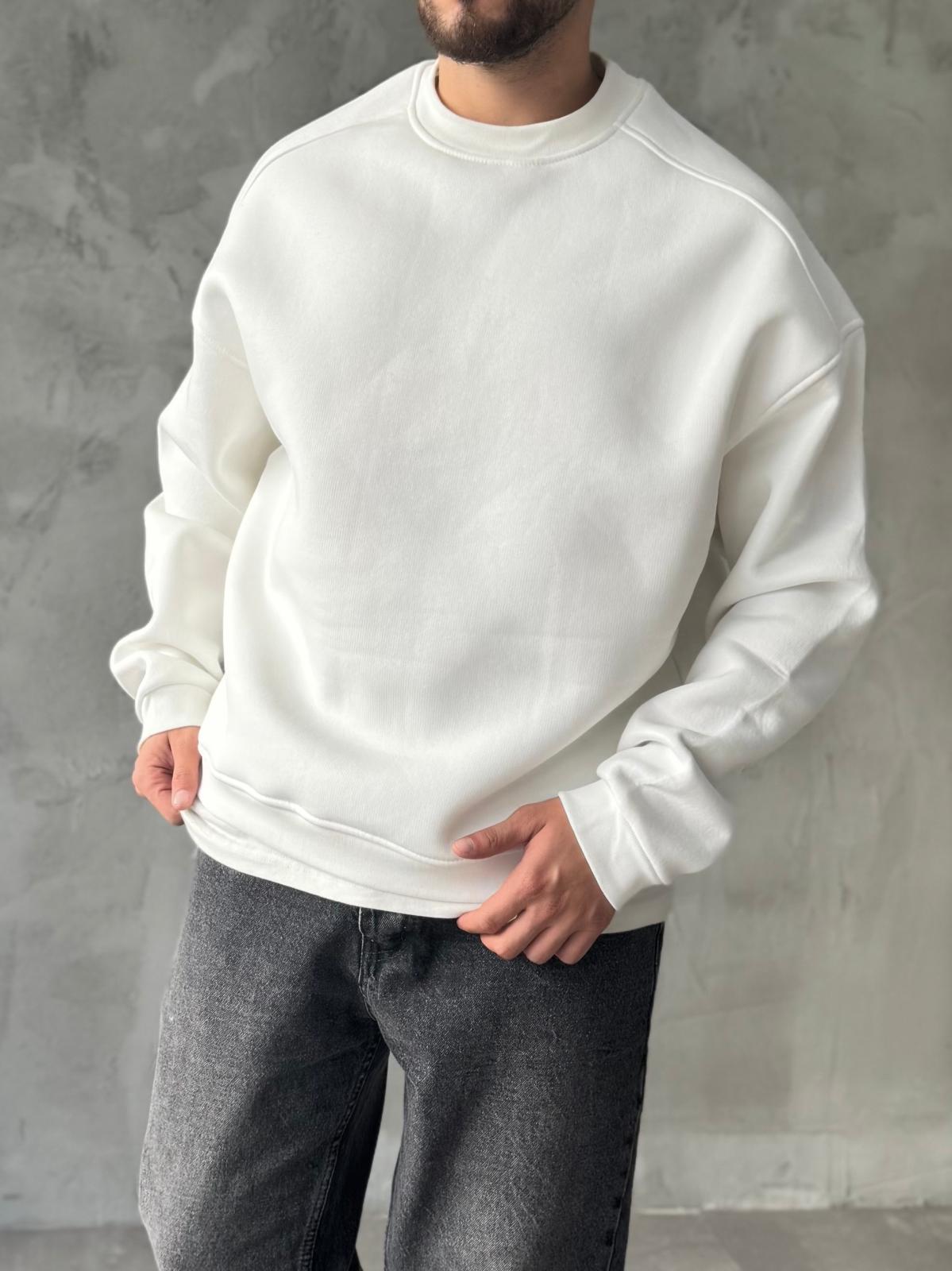 Beyaz Basic Oversize Premium Sweatshirt