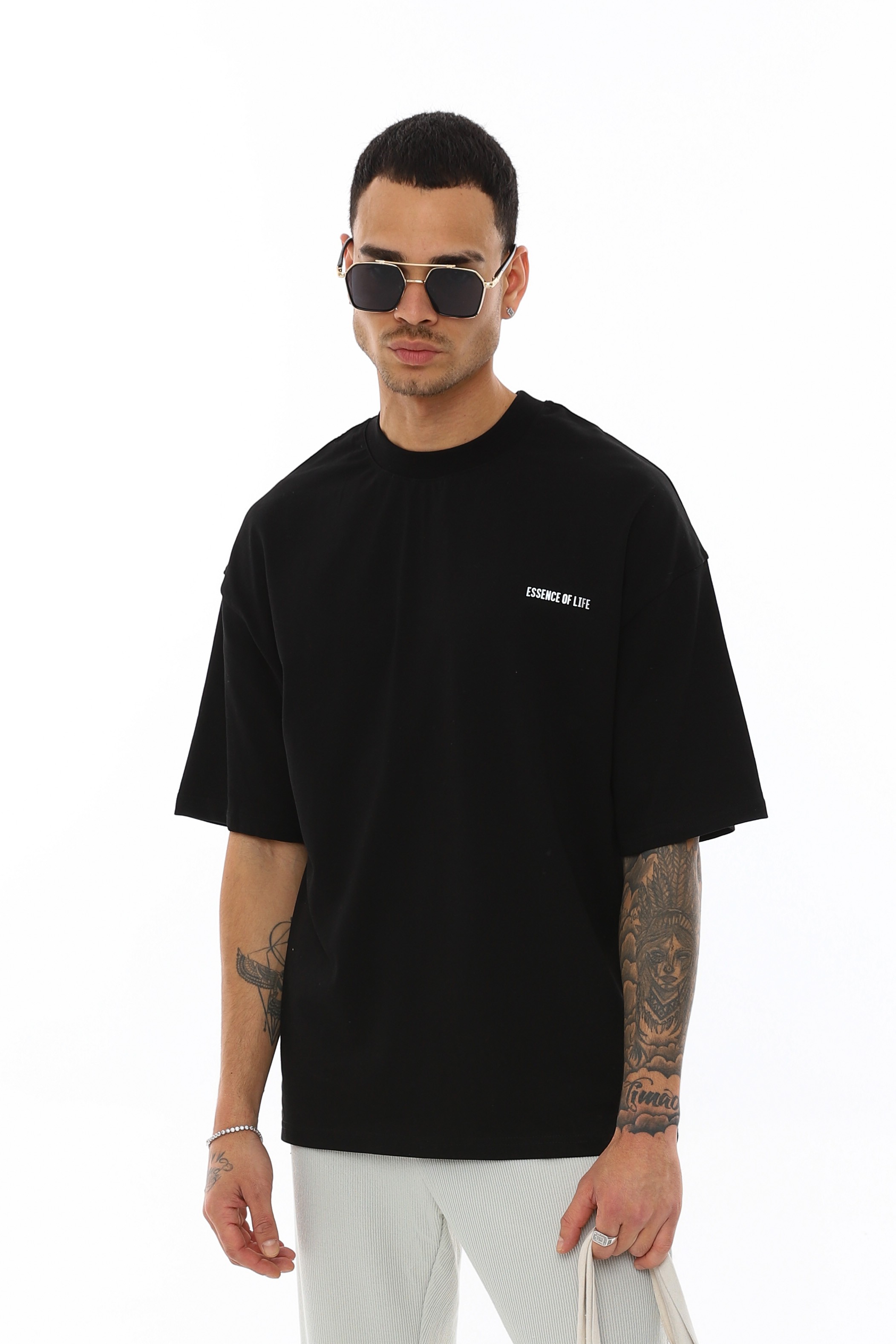 OVERSIZE ÖN BASKILI T-SHIRT - SİYAH