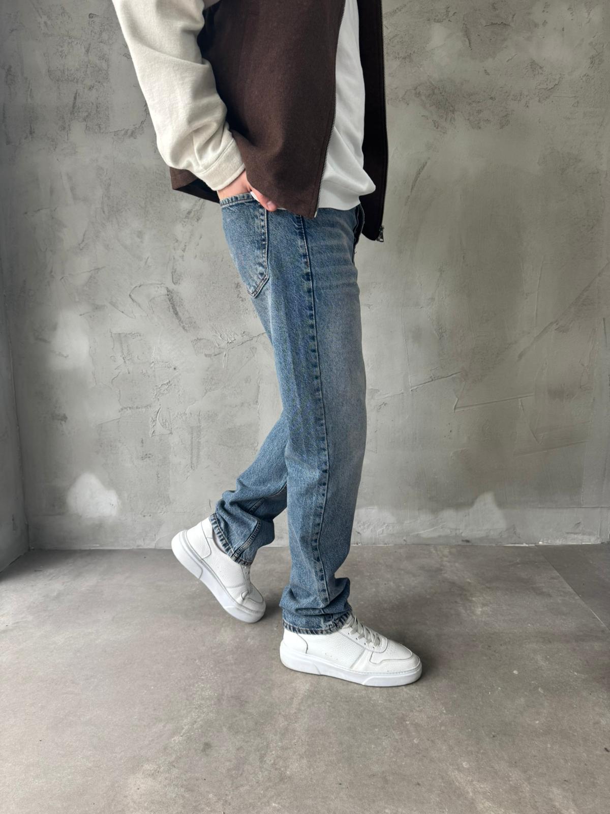 Mavi Efektli Yıkamalı Baggy Jean