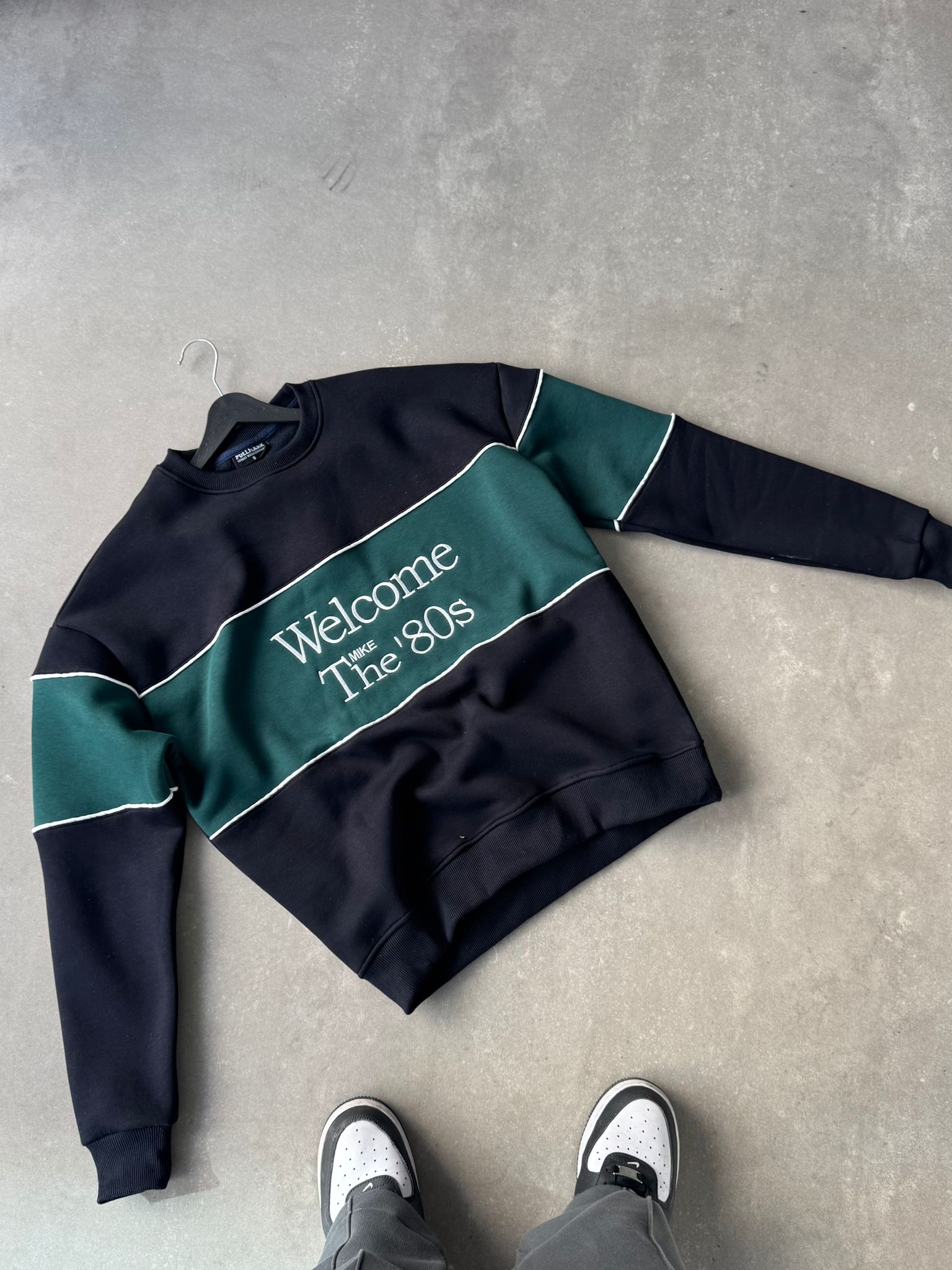 Welcome Nakışlı Koyu Yeşil Sweatshirt