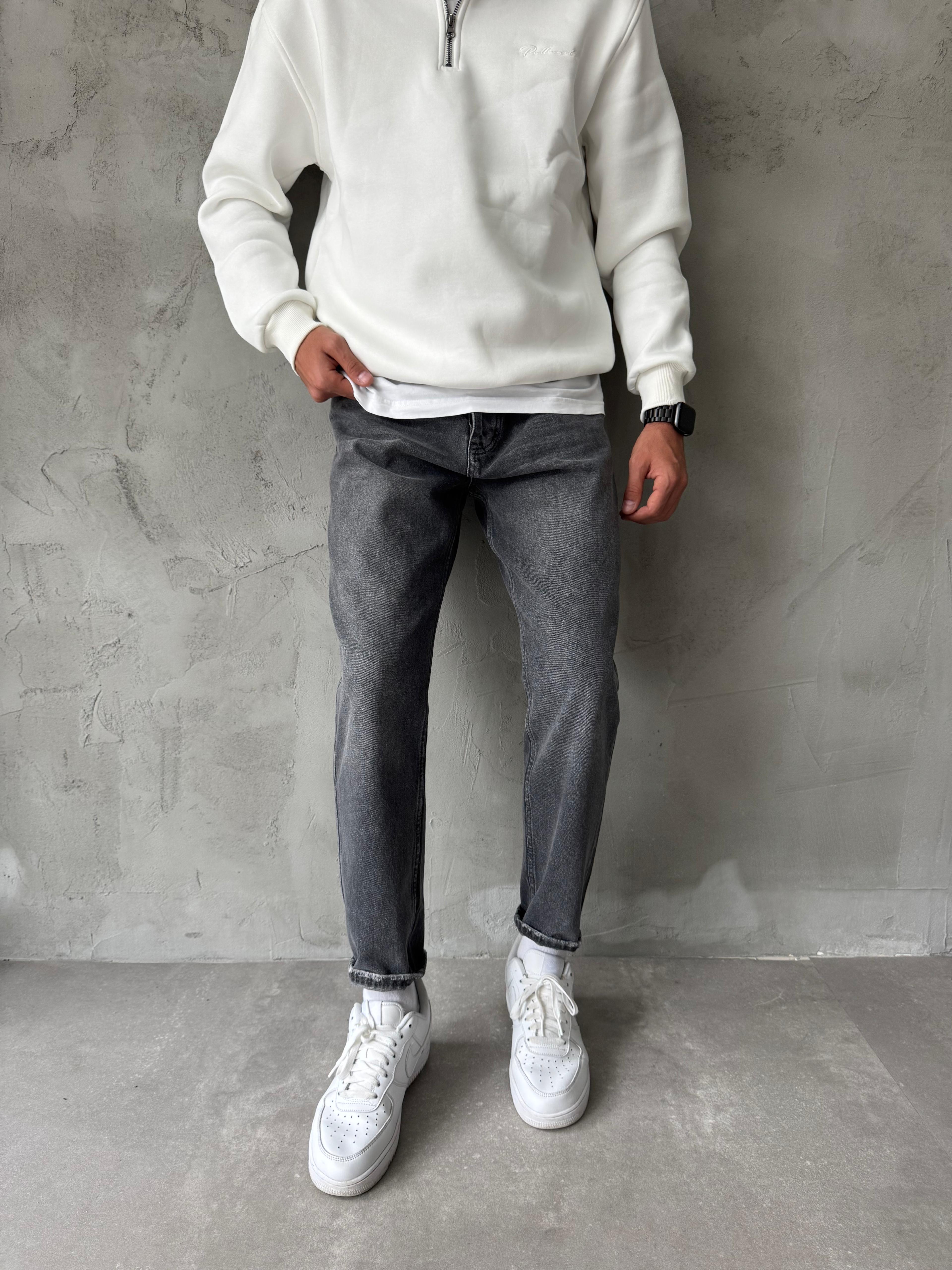 Gri Eskitme Premium Boyfriend Jean