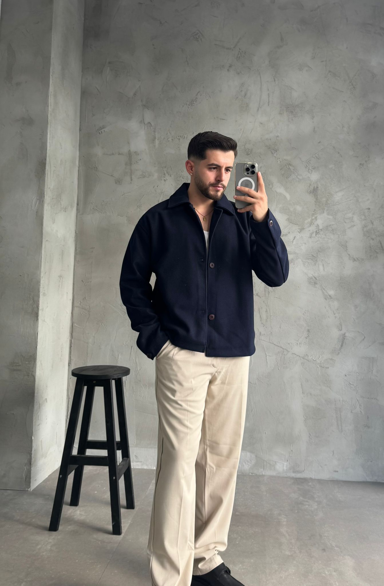 Lacivert Premium Kaşe Ceket