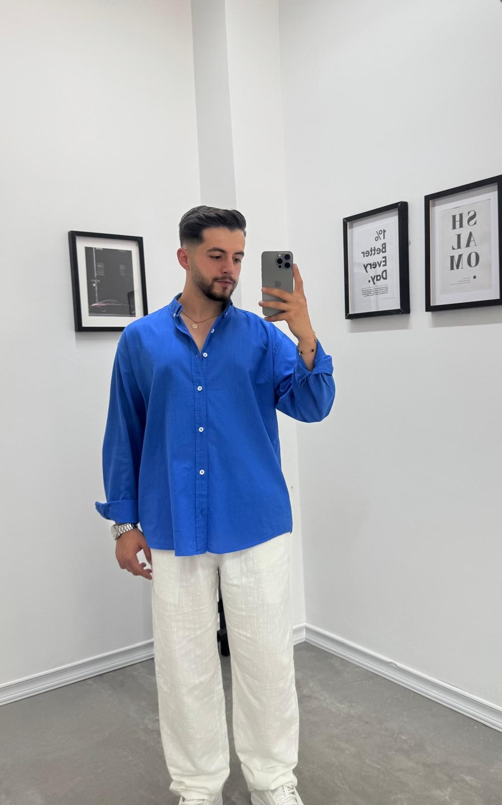 FRESH KETEN GÖMLEK  - SAKS MAVİ