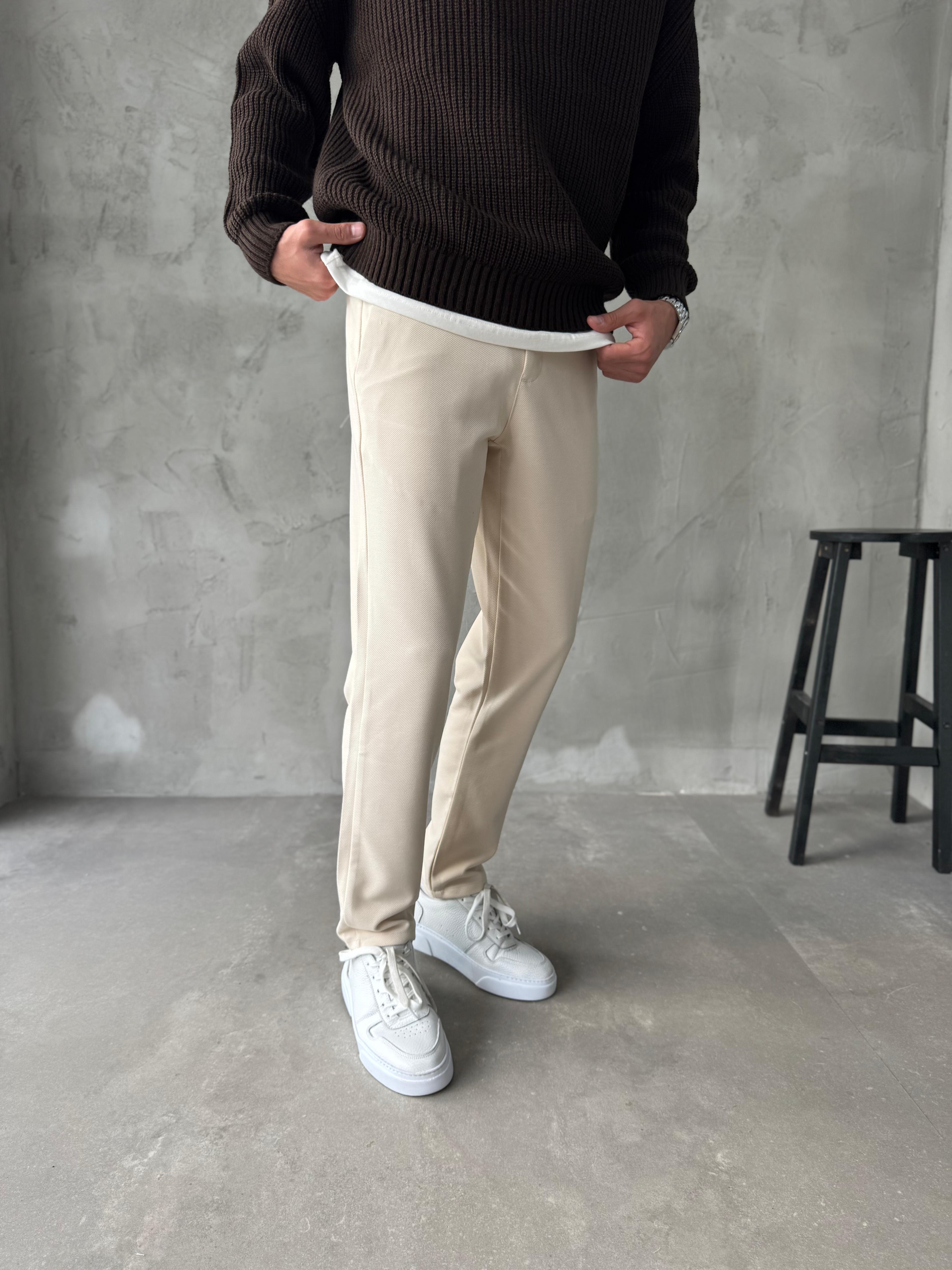 Giesto Bej Gabardin Kumaş Regular Kalıp Pantolon