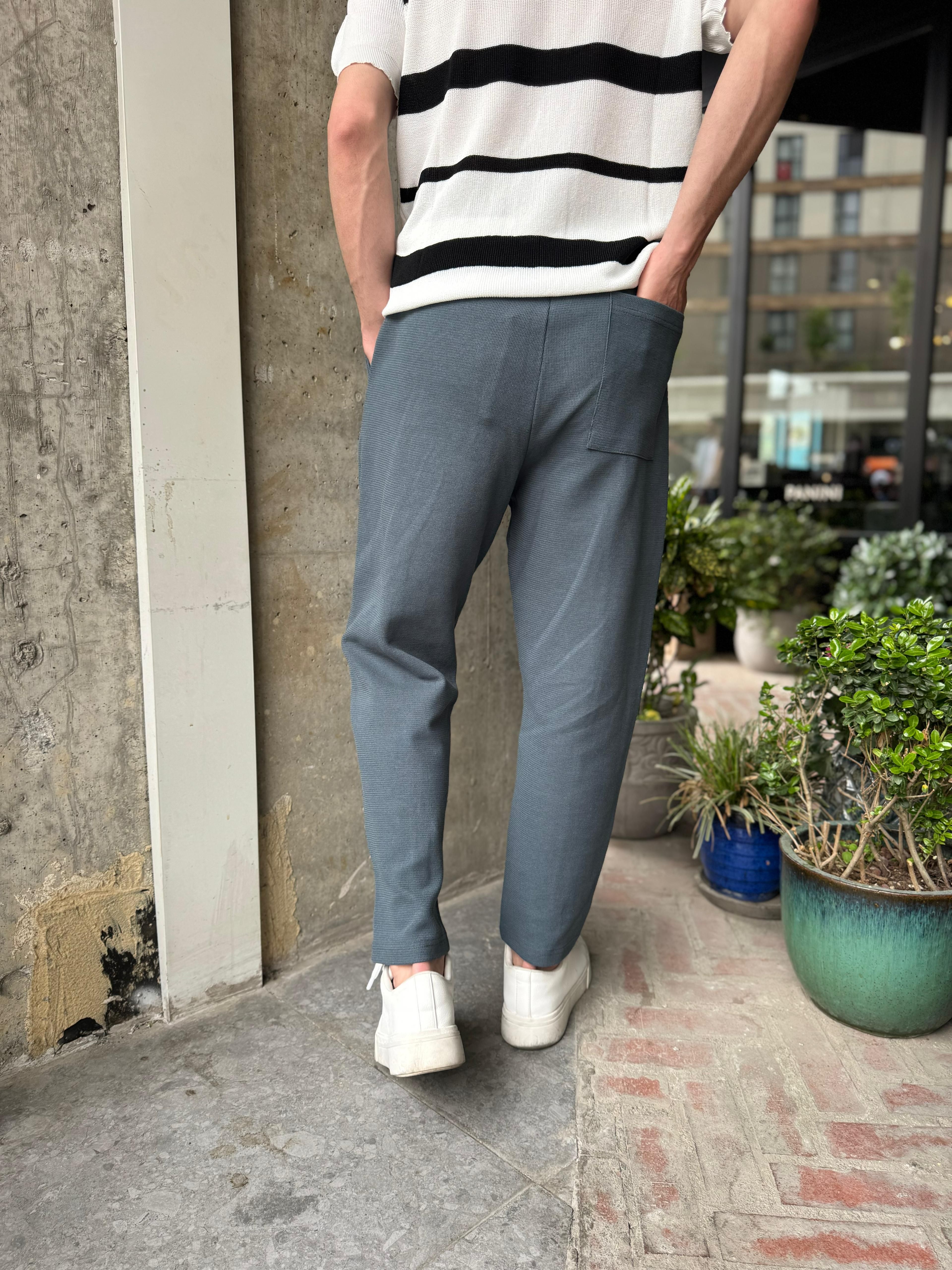 ÇIMALI ÖRME BOYFRIEND JOGGER - PETROL MAVİSİ