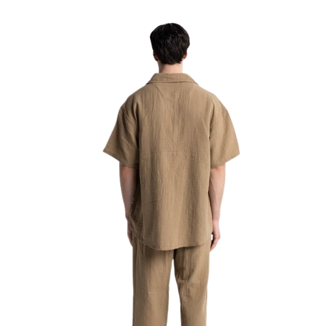 BURUŞUK GÖRÜNÜMLÜ KISA KOLLU GÖMLEK - HAKİ