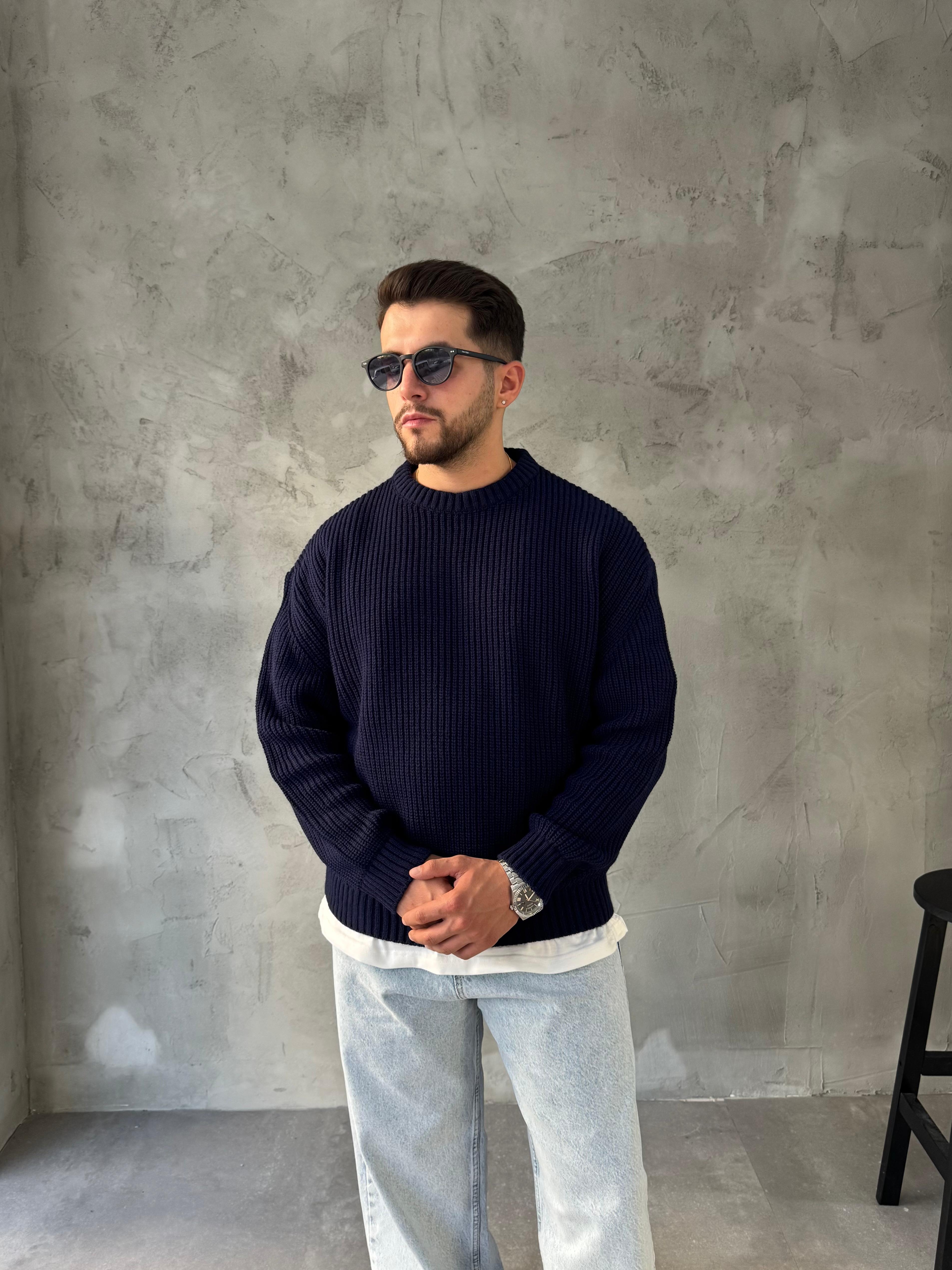 Lacivert Basic Triko Kazak