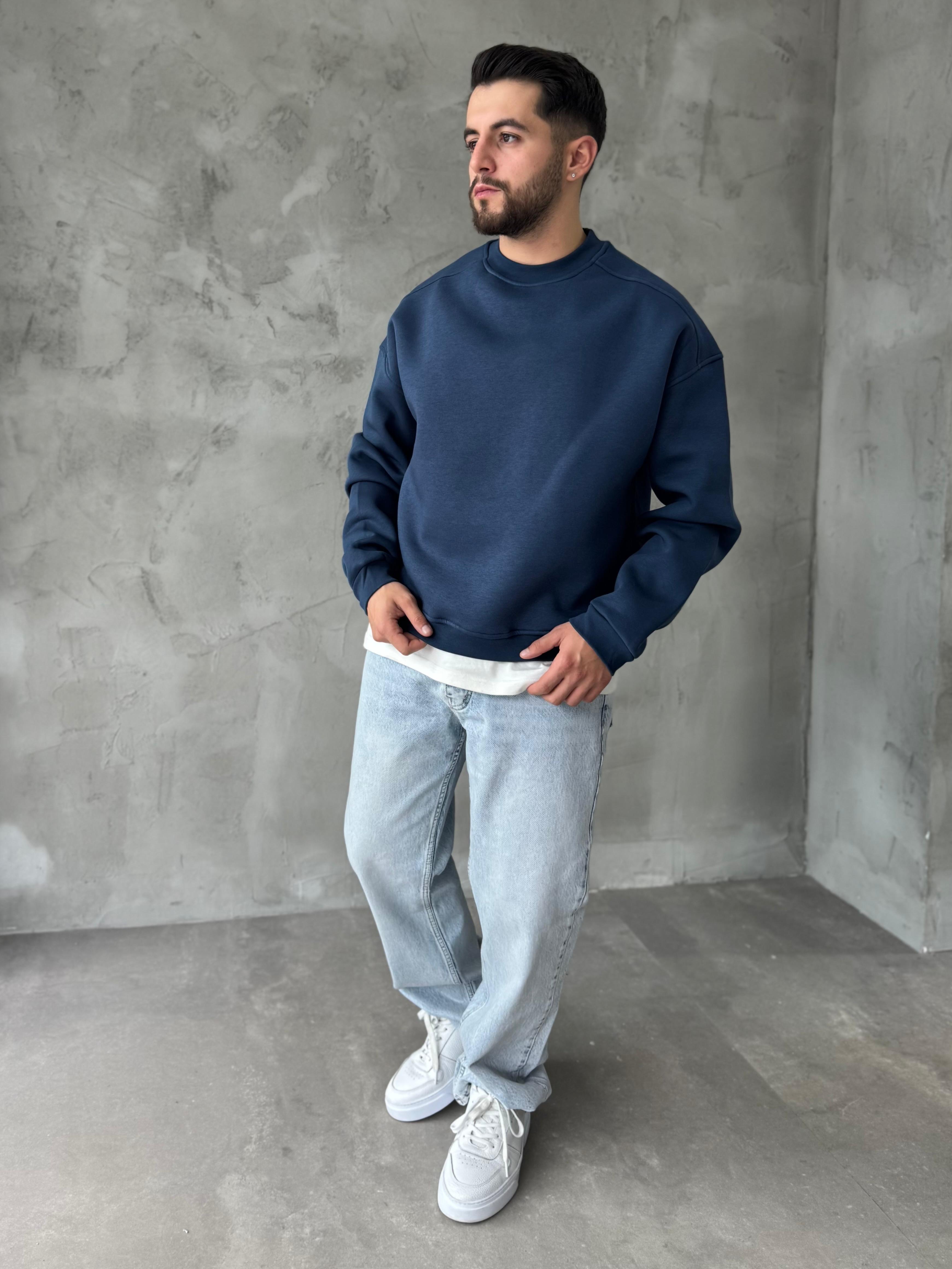 Lacivert Basic Oversize Premium Sweatshirt