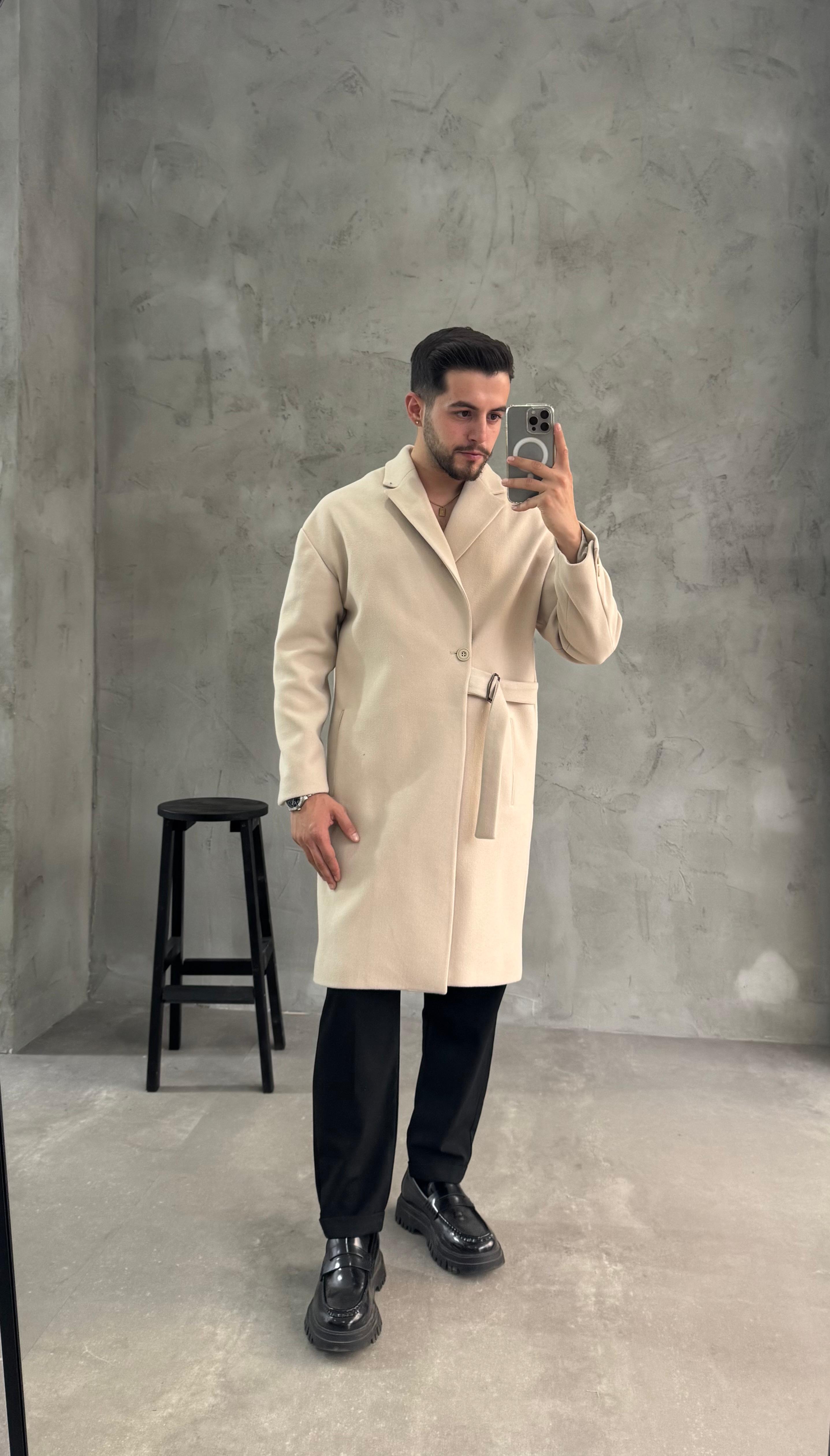 Bej Premium Kemerli Kaban