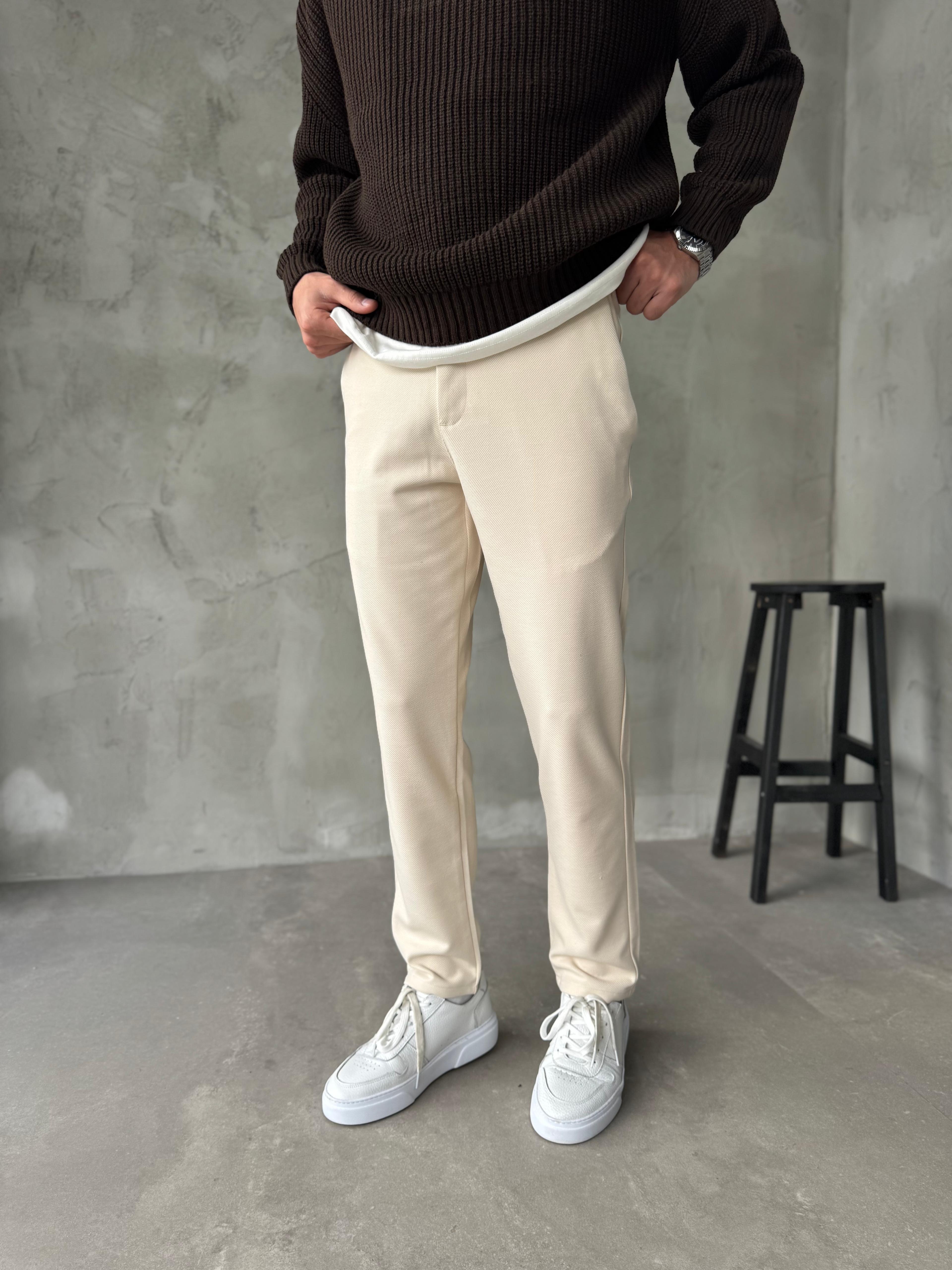 Giesto Bej Gabardin Kumaş Regular Kalıp Pantolon