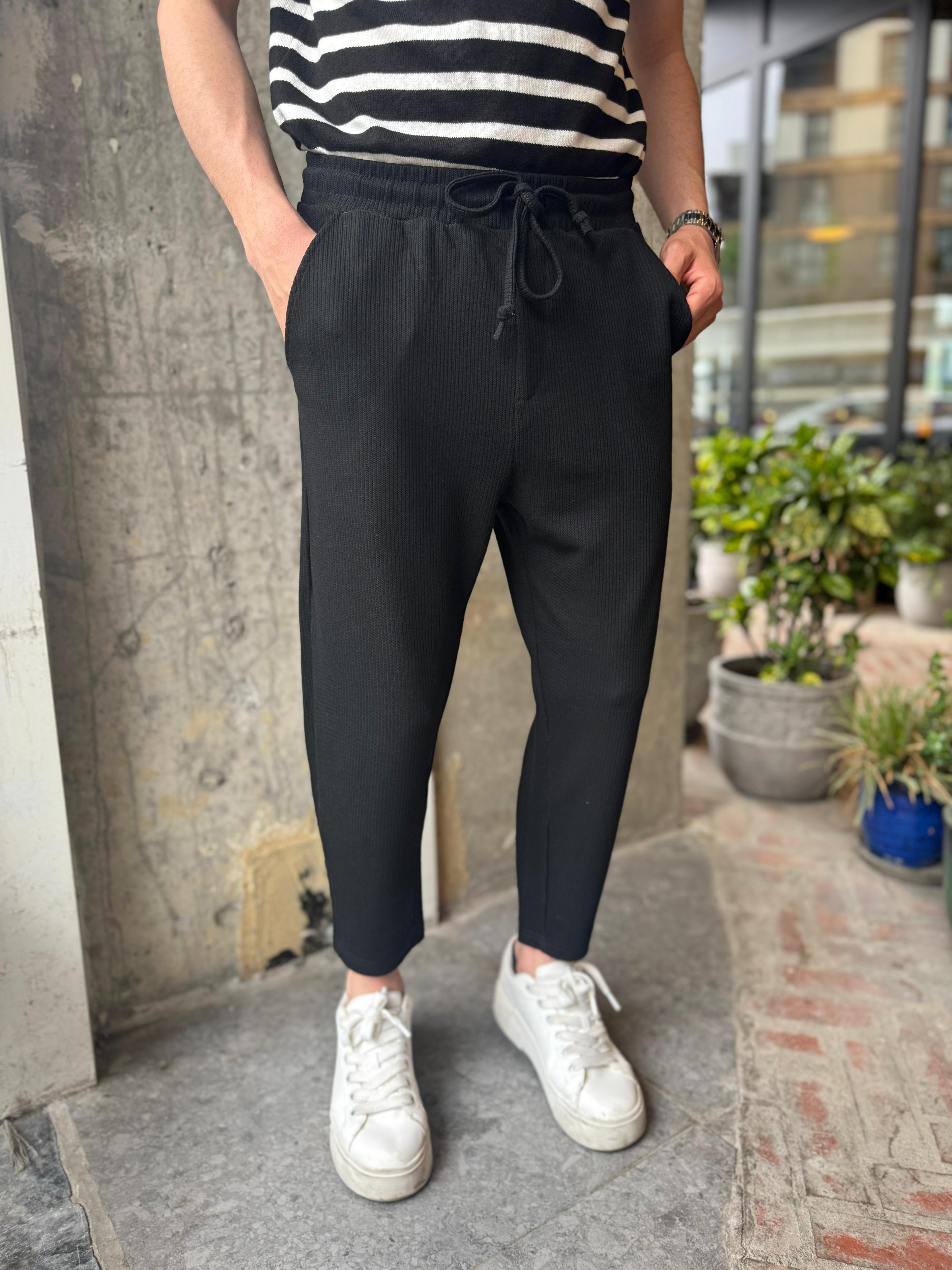 WAFFLE KUMAŞ BOYFRIEND JOGGER - SİYAH