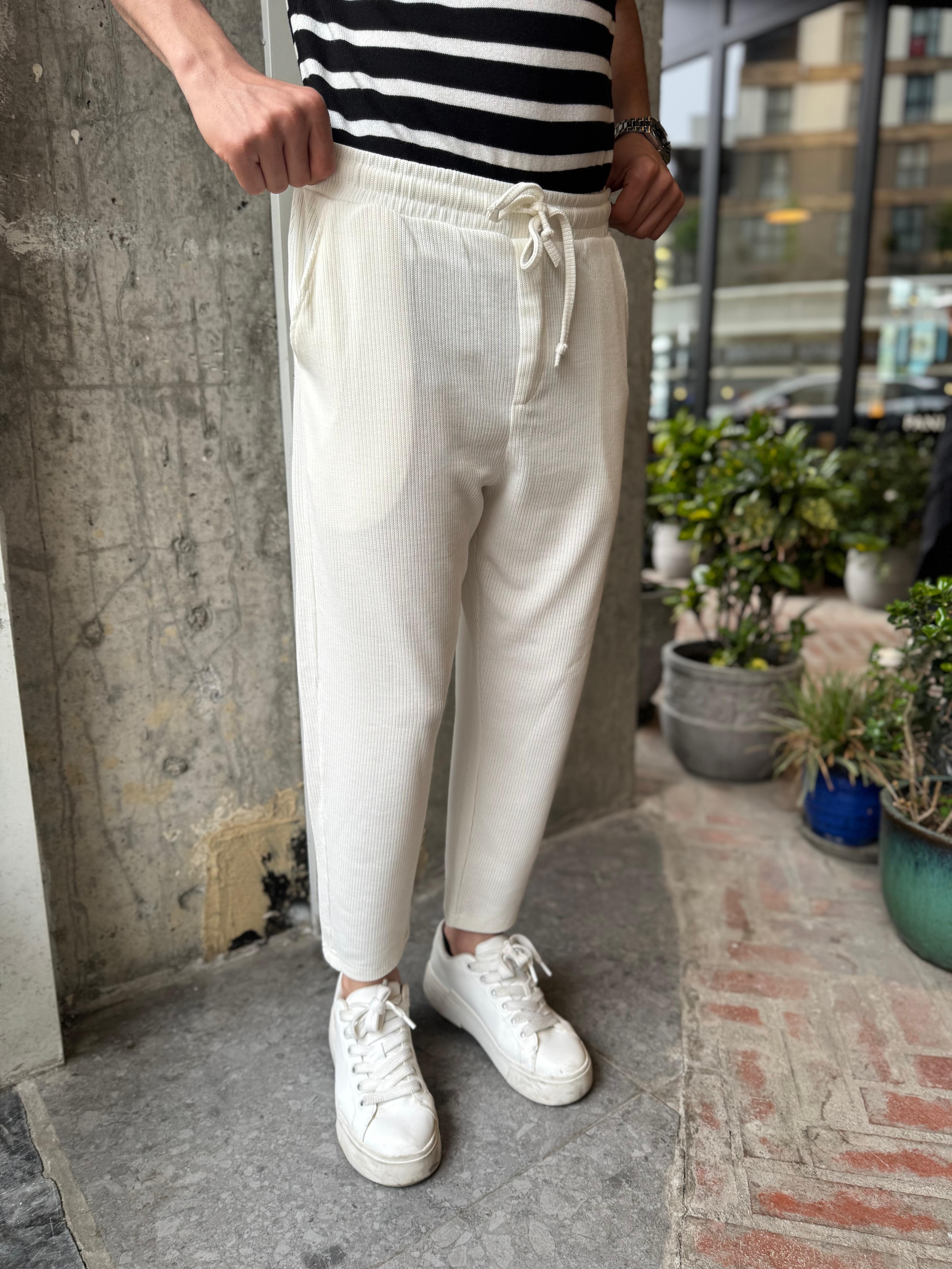 WAFFLE KUMAŞ BOYFRIEND JOGGER - EKRU