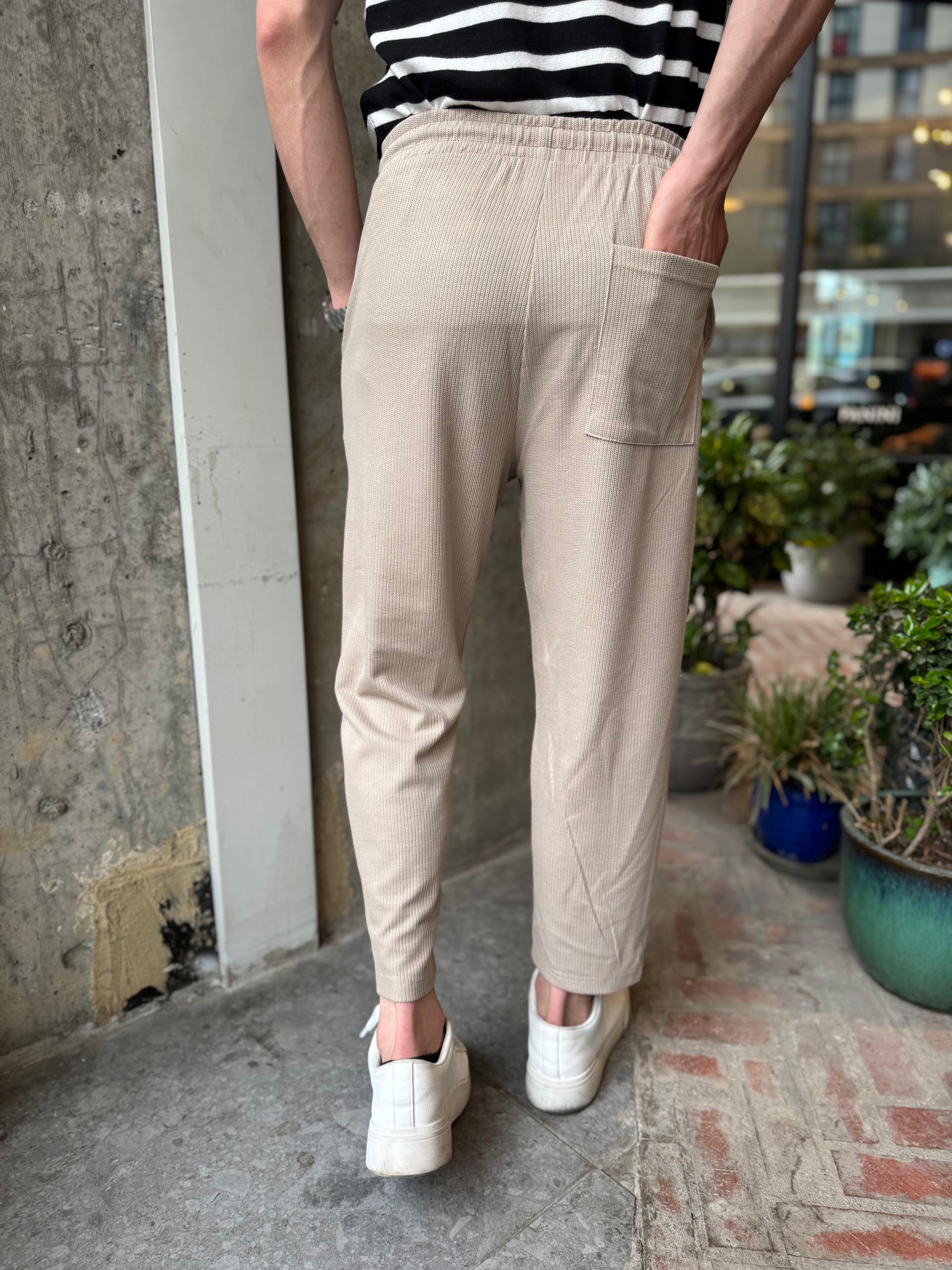 WAFFLE KUMAŞ BOYFRIEND JOGGER - BEJ