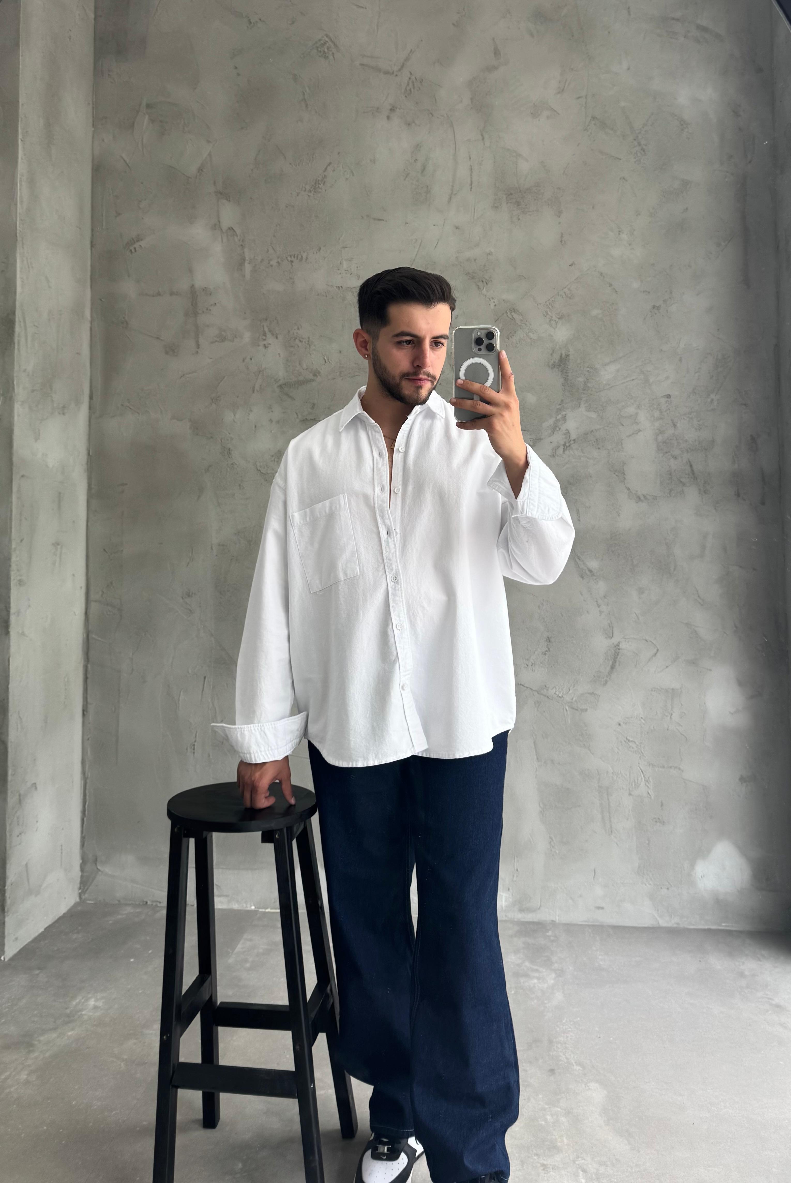 Beyaz Basıc Oversize Oxford Gömlek