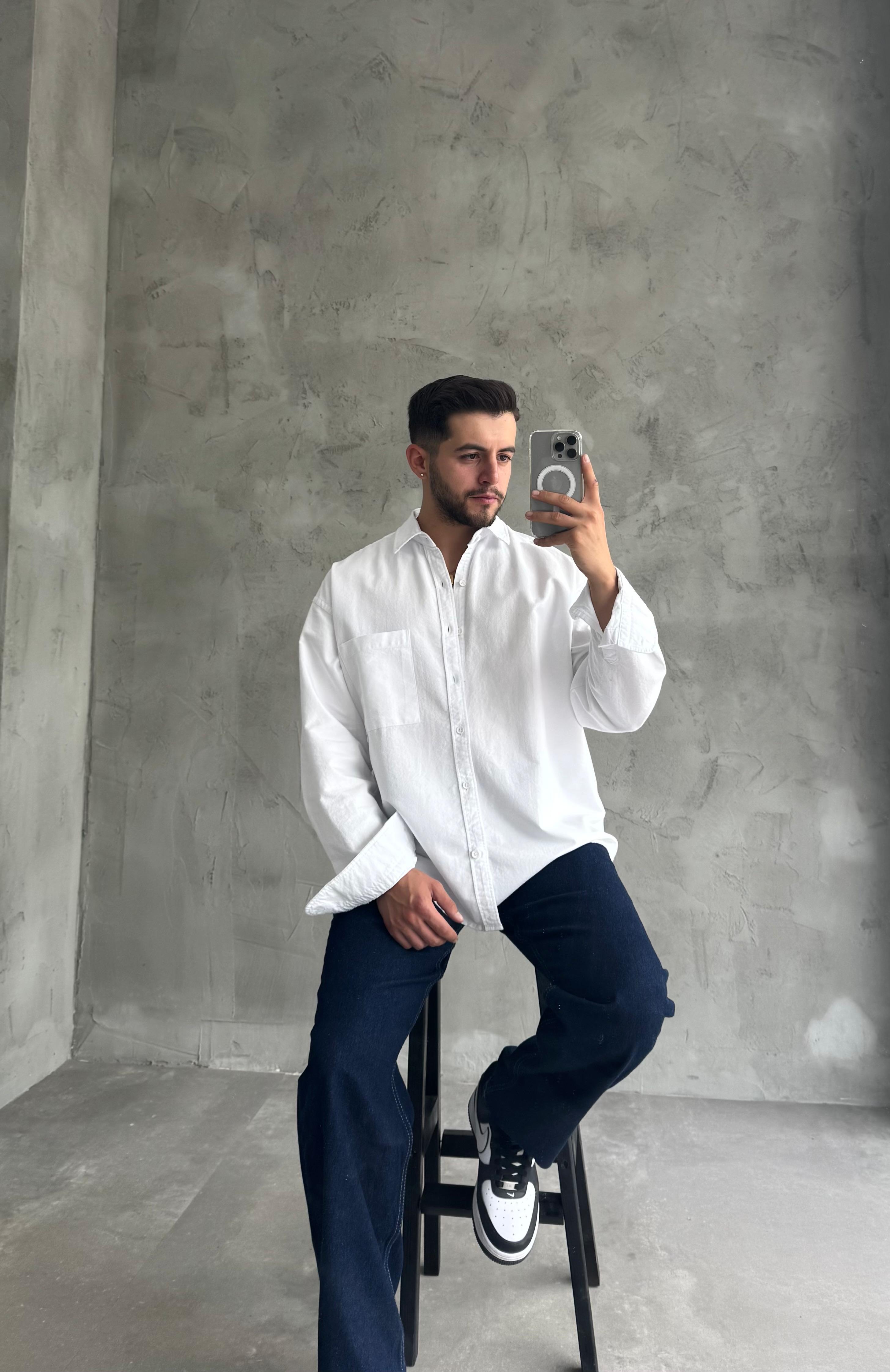 Beyaz Basıc Oversize Oxford Gömlek