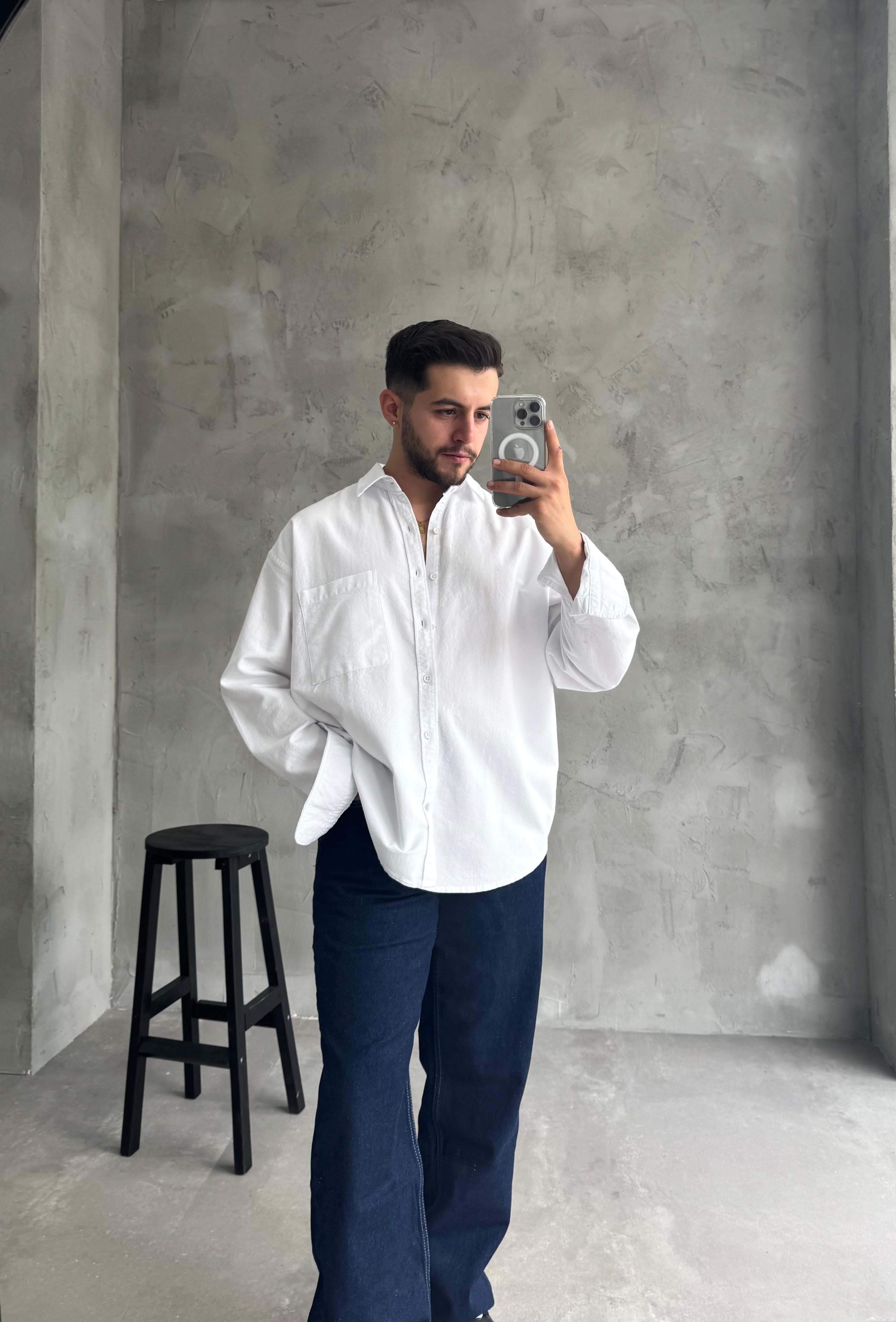 Beyaz Basıc Oversize Oxford Gömlek