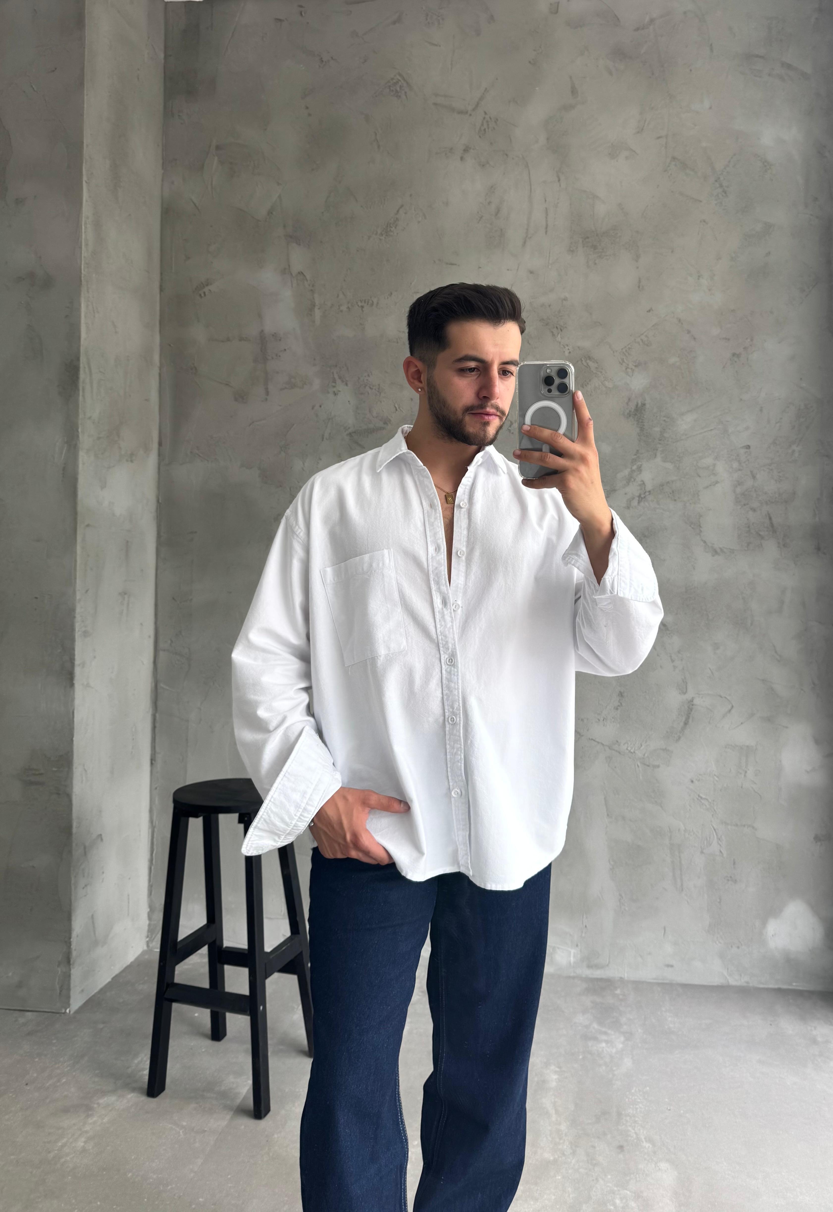 Beyaz Basıc Oversize Oxford Gömlek