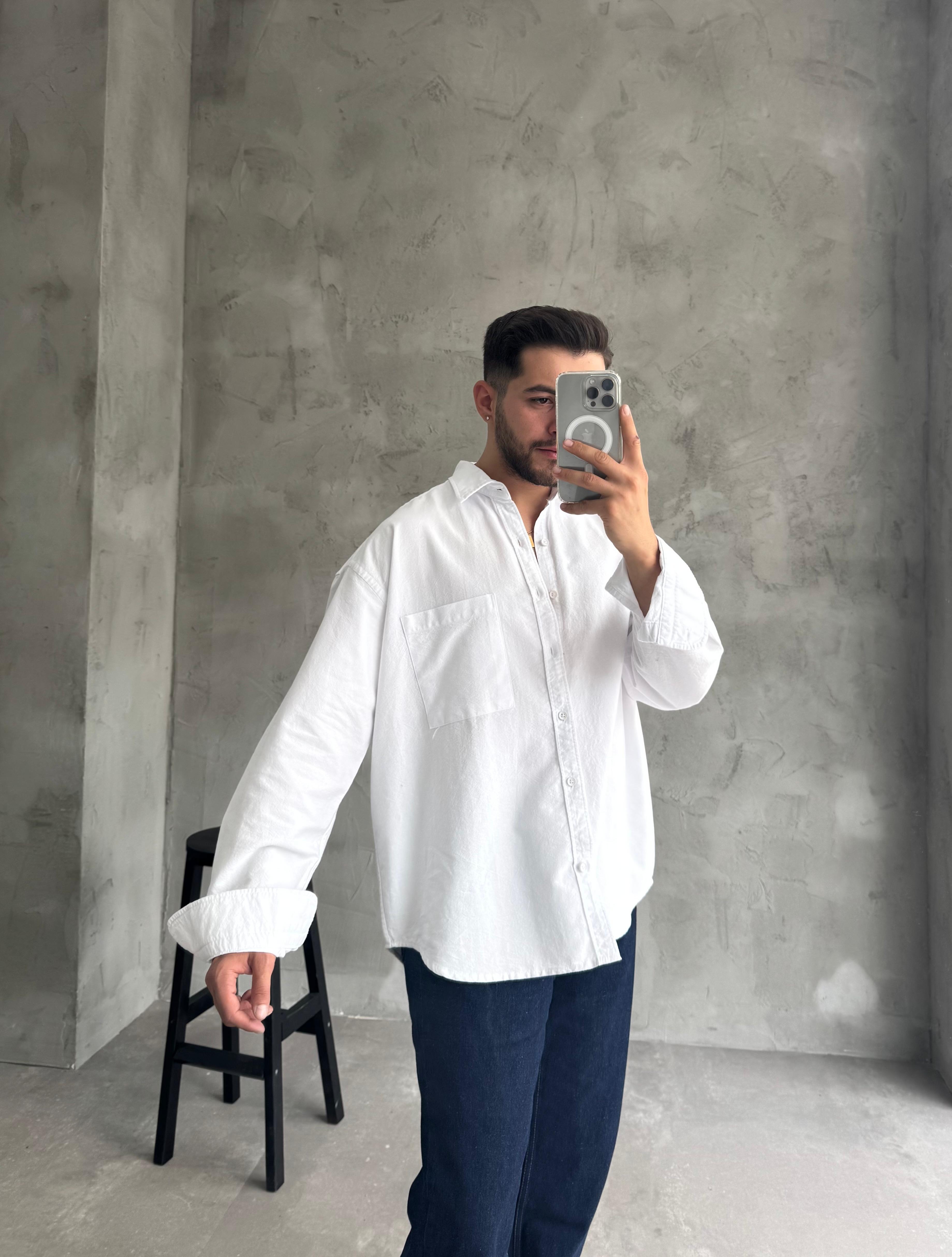 Beyaz Basıc Oversize Oxford Gömlek