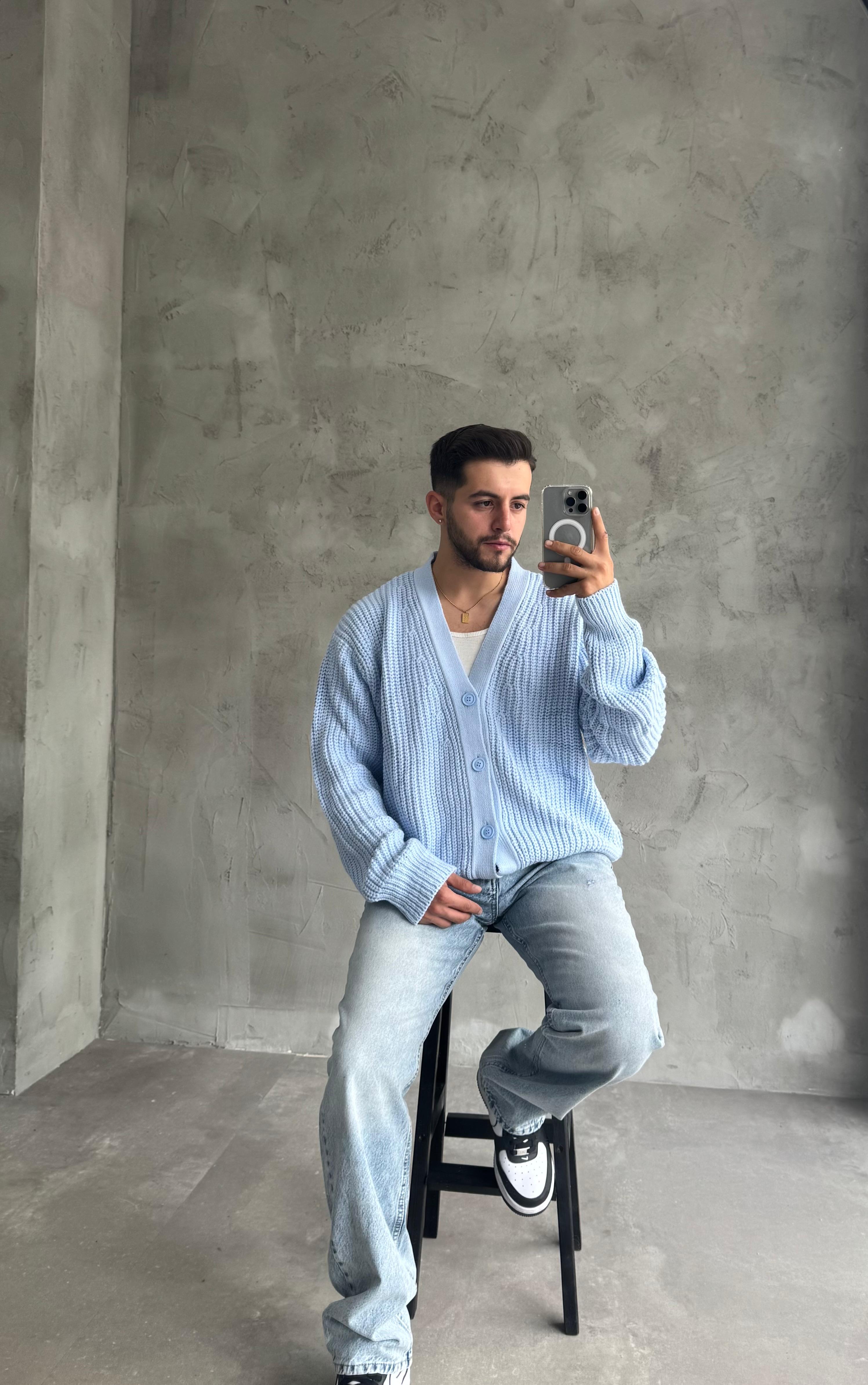 Giesto Bebe Mavi Oversize Örme Hırka