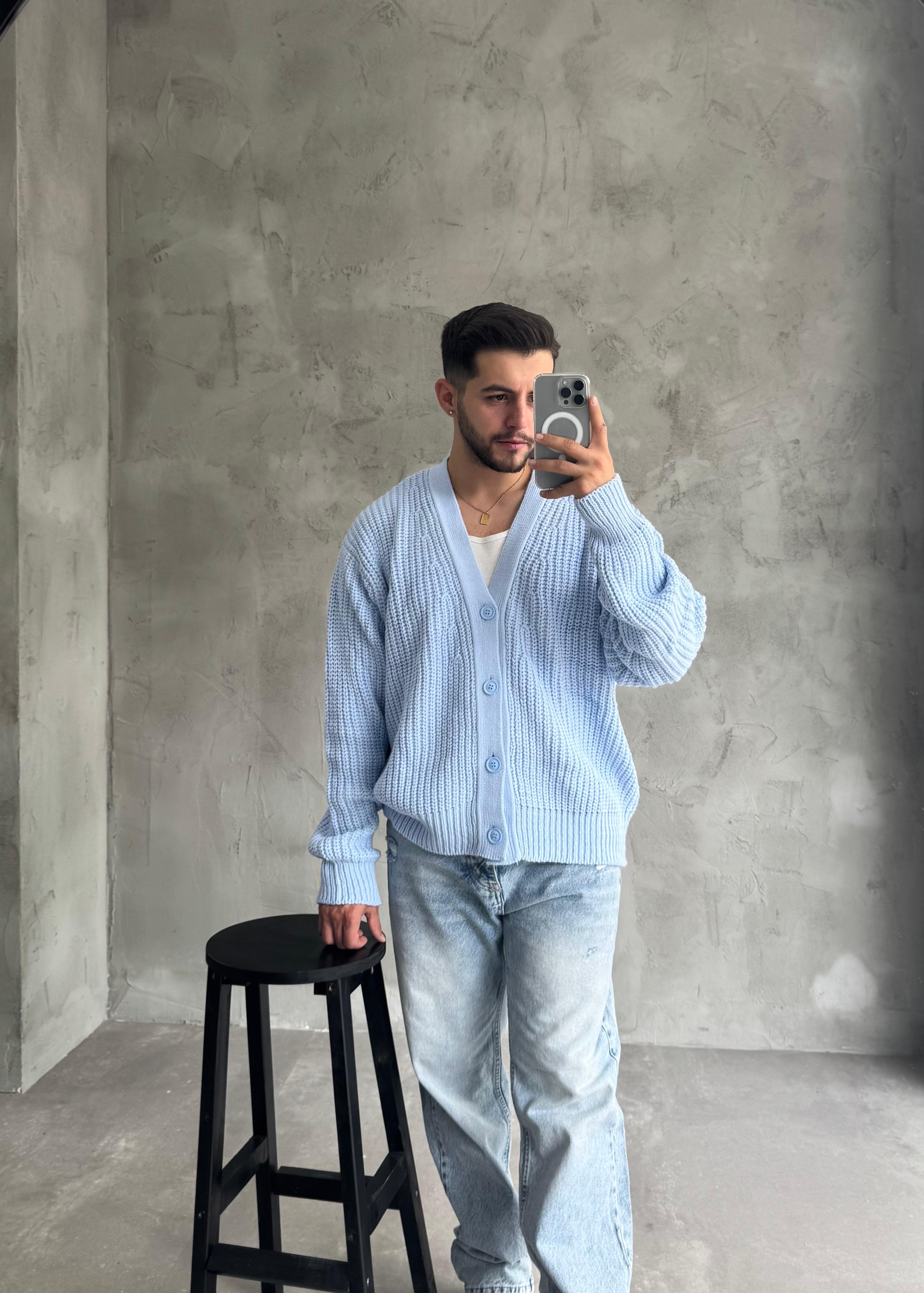 Giesto Bebe Mavi Oversize Örme Hırka