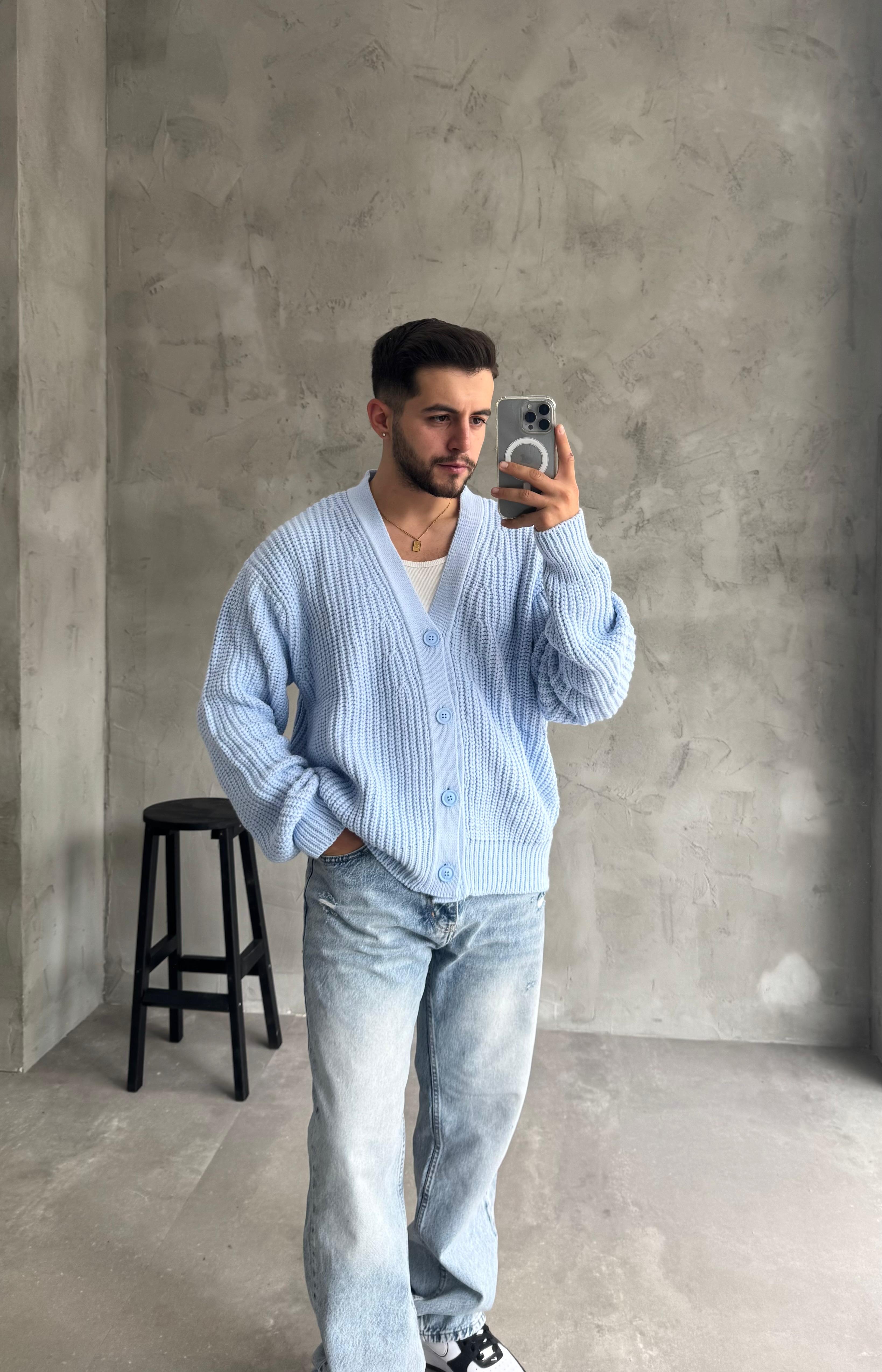 Giesto Bebe Mavi Oversize Örme Hırka