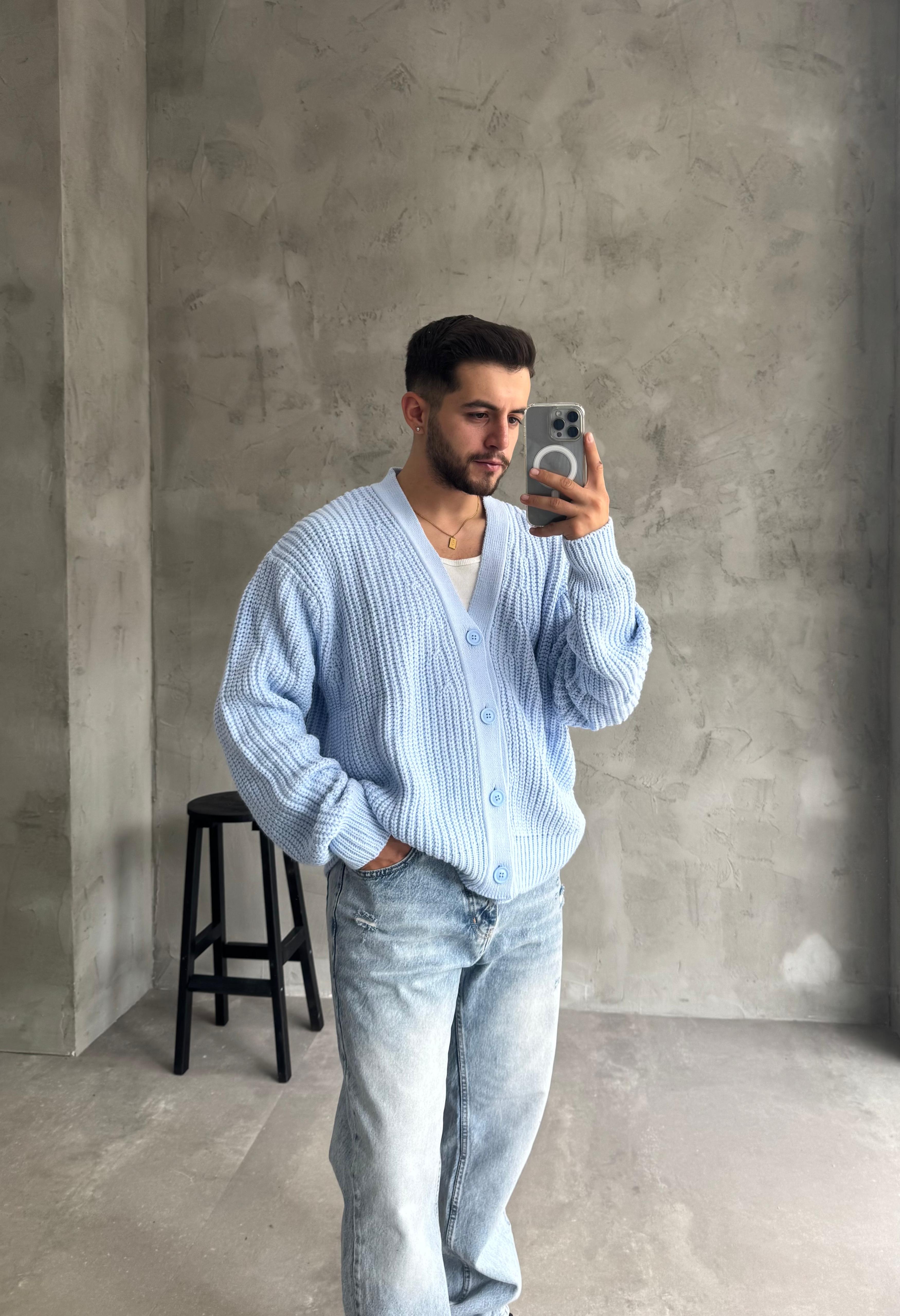 Giesto Bebe Mavi Oversize Örme Hırka