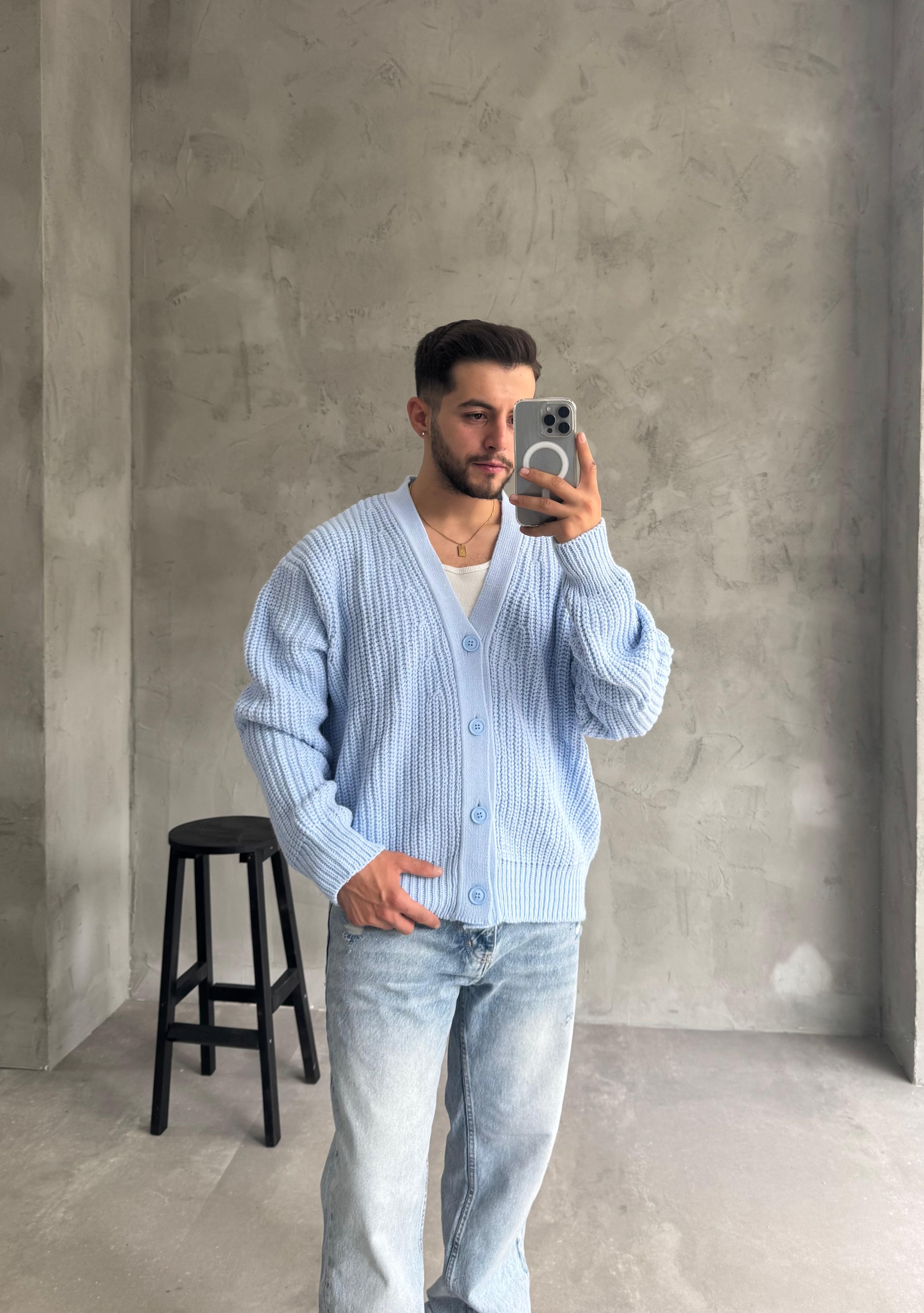 Giesto Bebe Mavi Oversize Örme Hırka