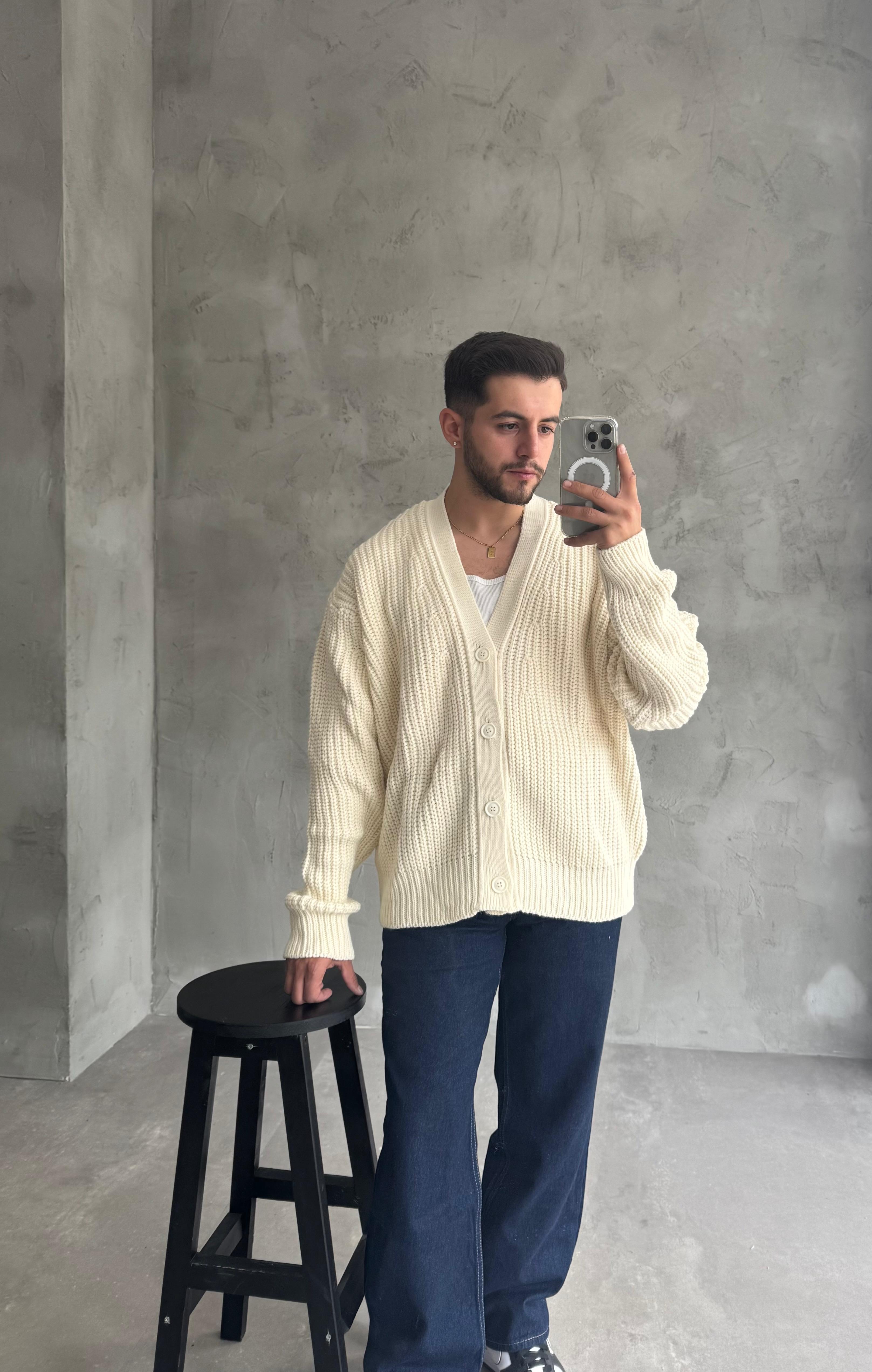 Giesto Krem Oversize Örme Hırka