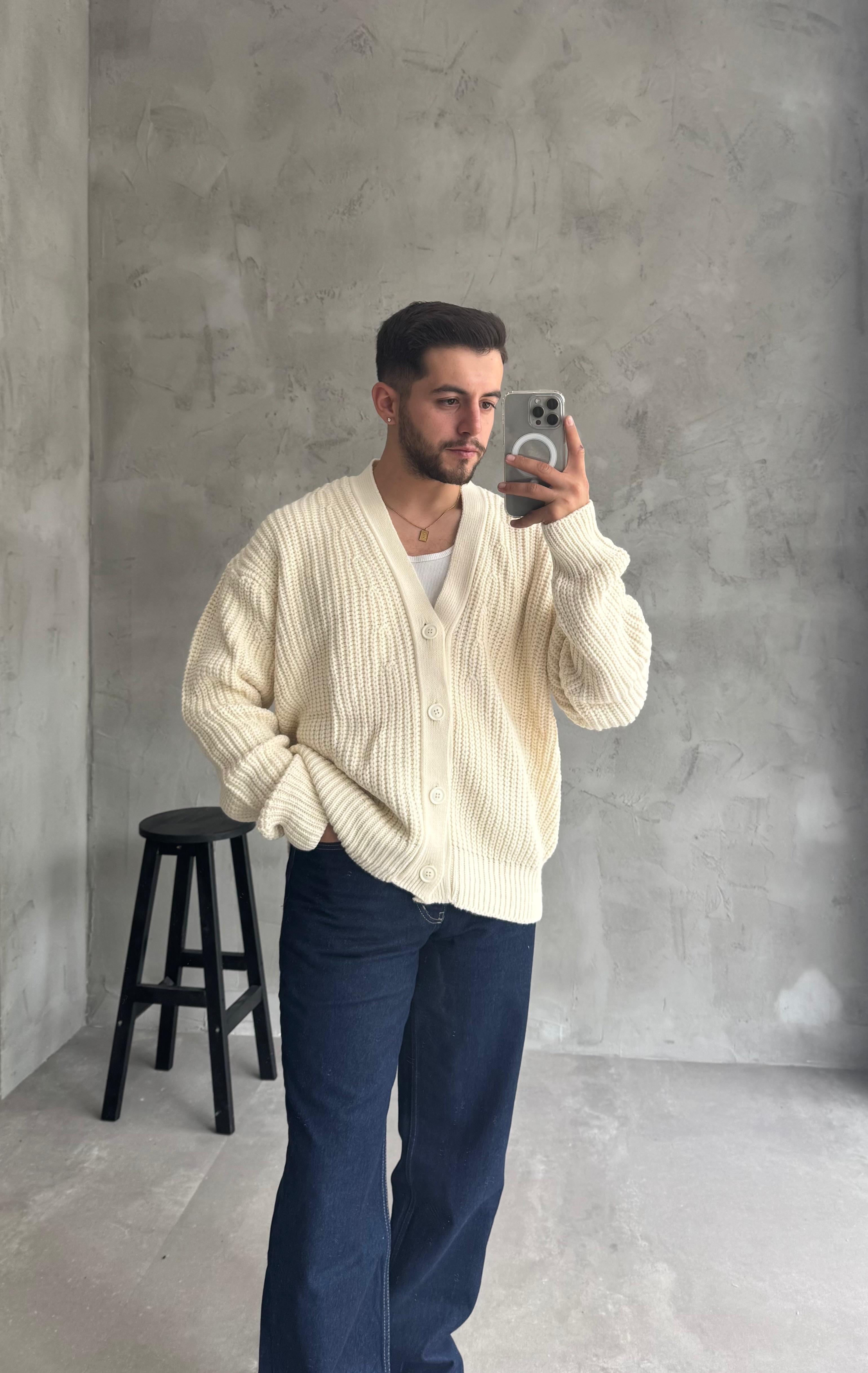 Giesto Krem Oversize Örme Hırka