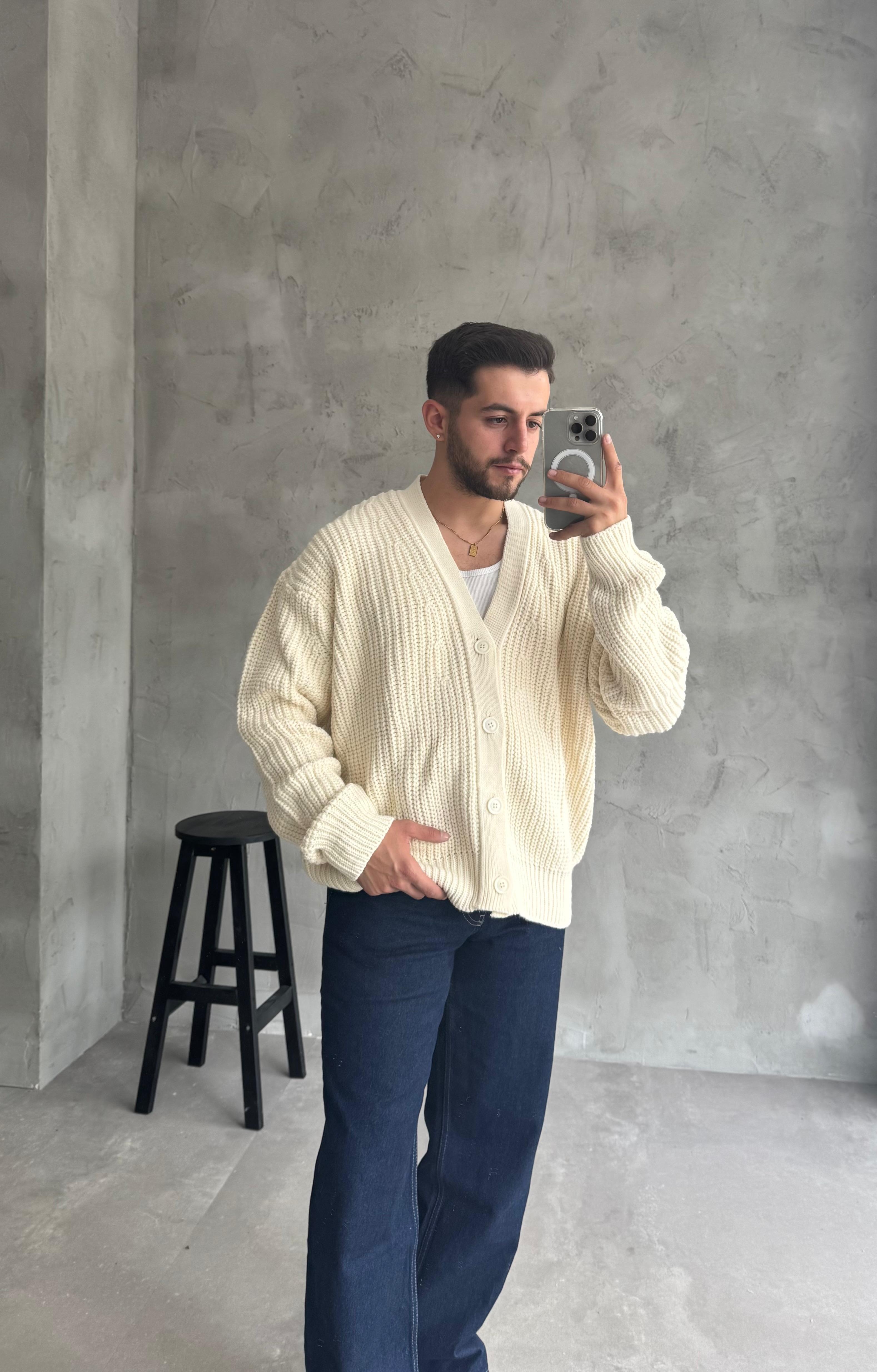 Giesto Krem Oversize Örme Hırka