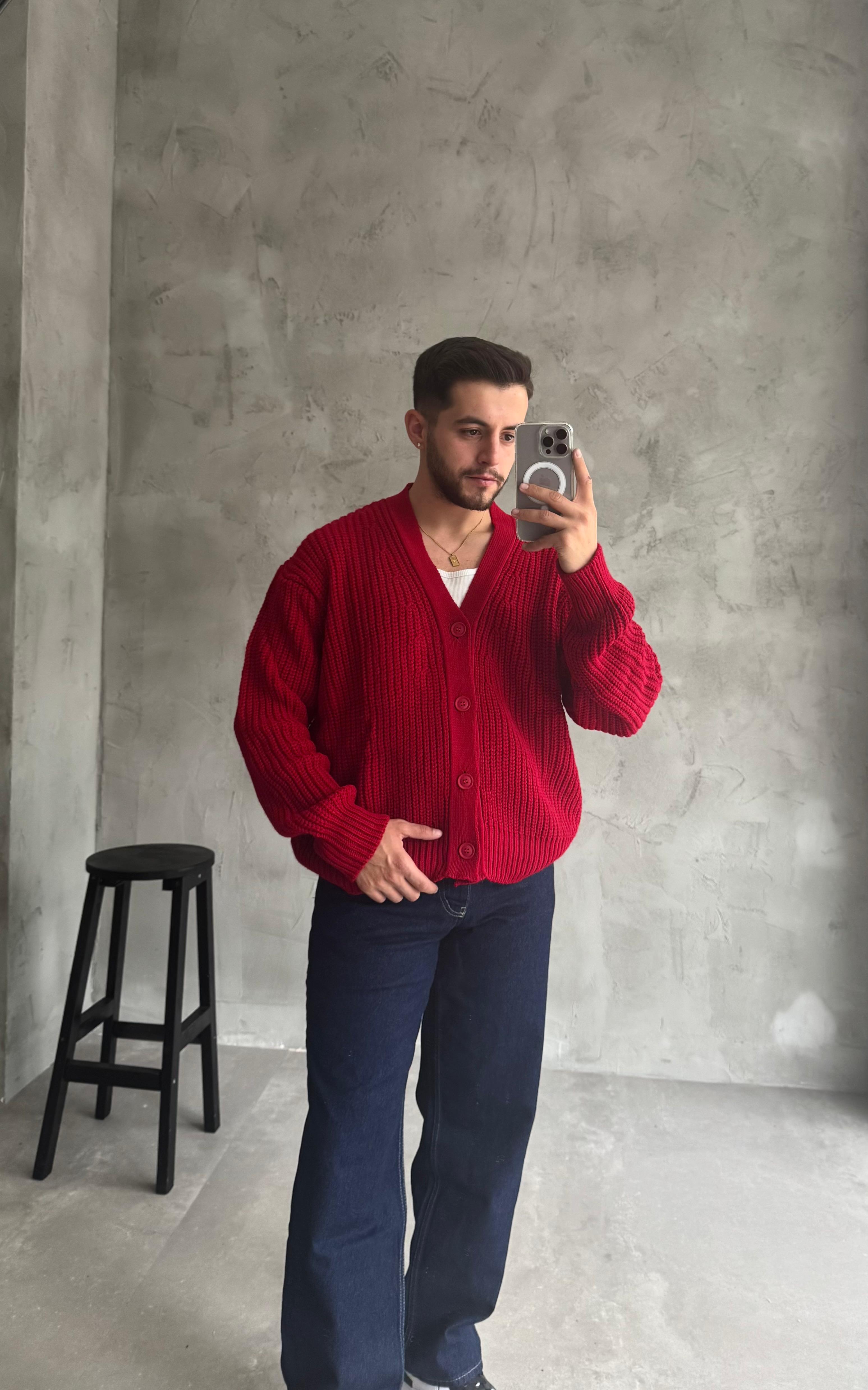 Giesto Kırmızı Oversize Örme Hırka