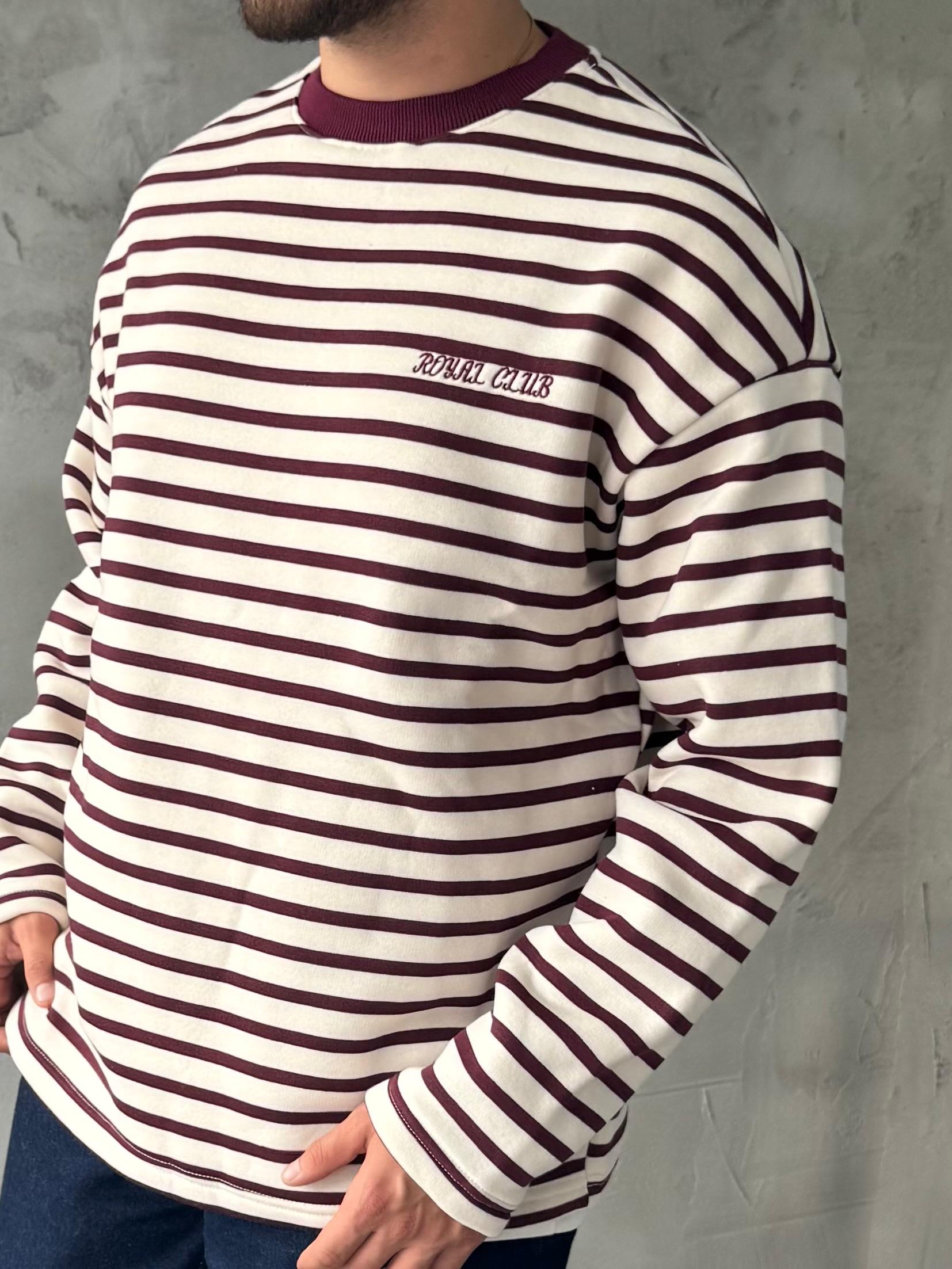 Bordo Royal Club Çizgili Sweatshirt