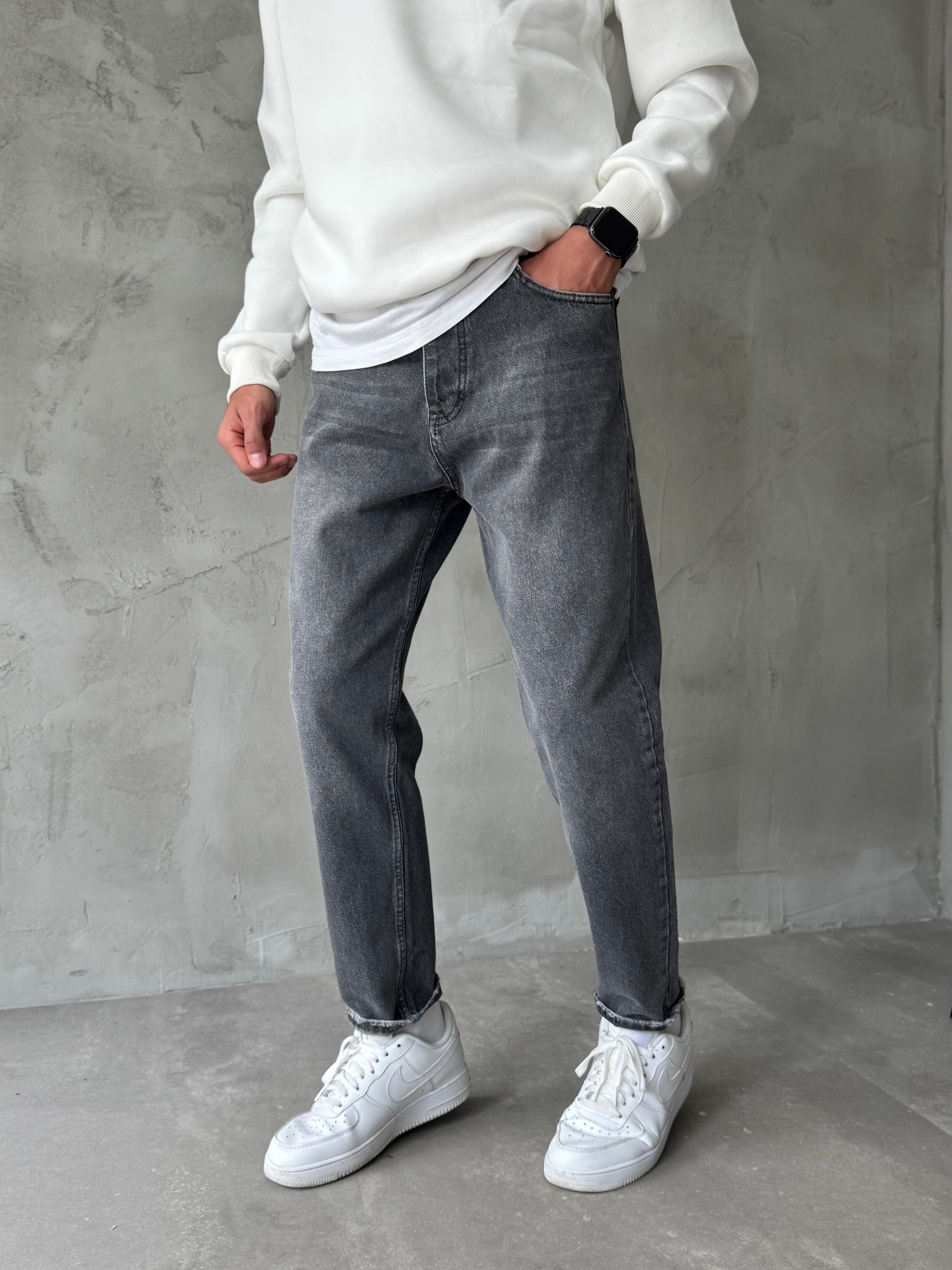 Gri Eskitme Premium Boyfriend Jean