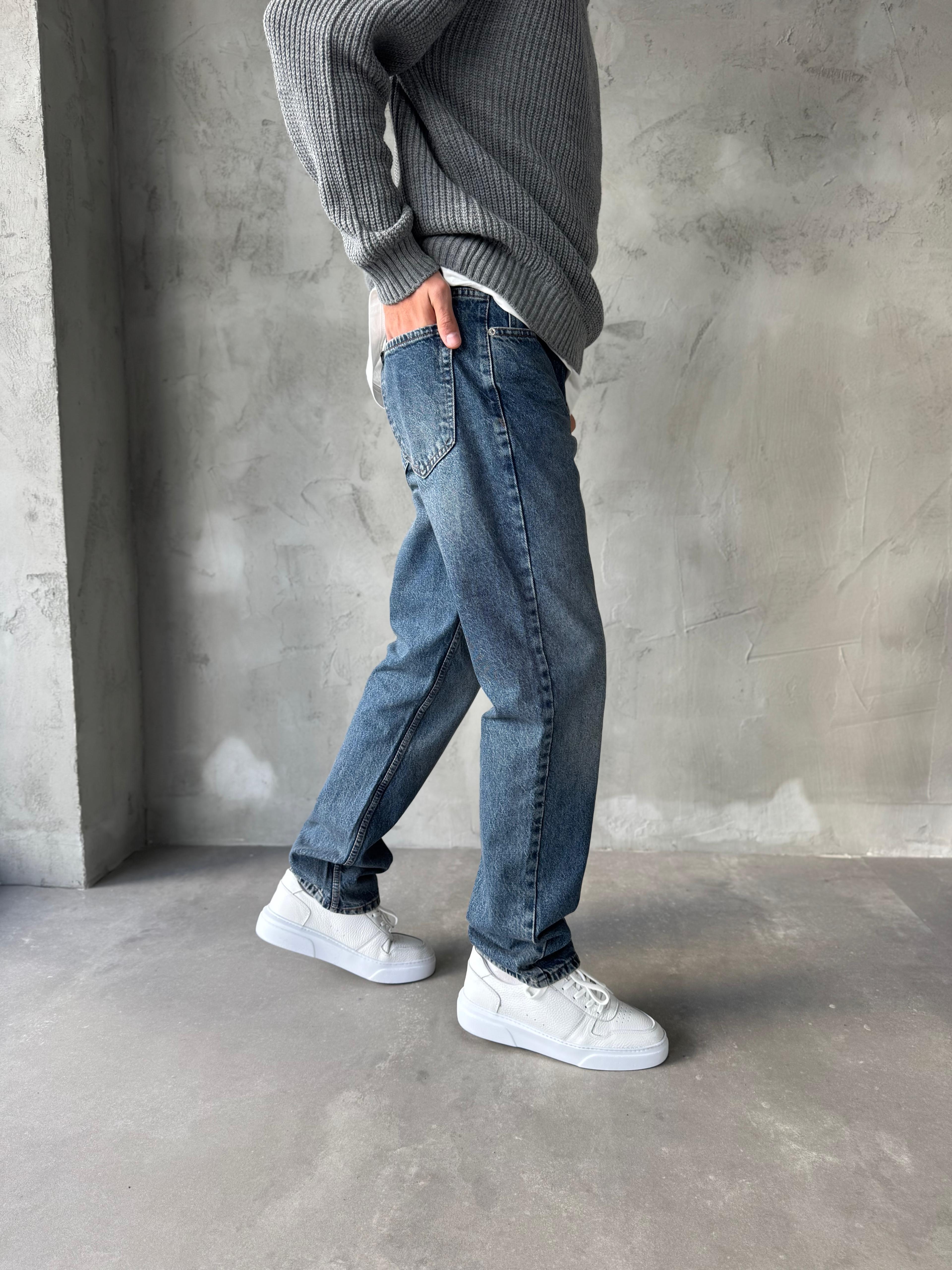 Koyu Mavi Yıkamalı Baggy Jean