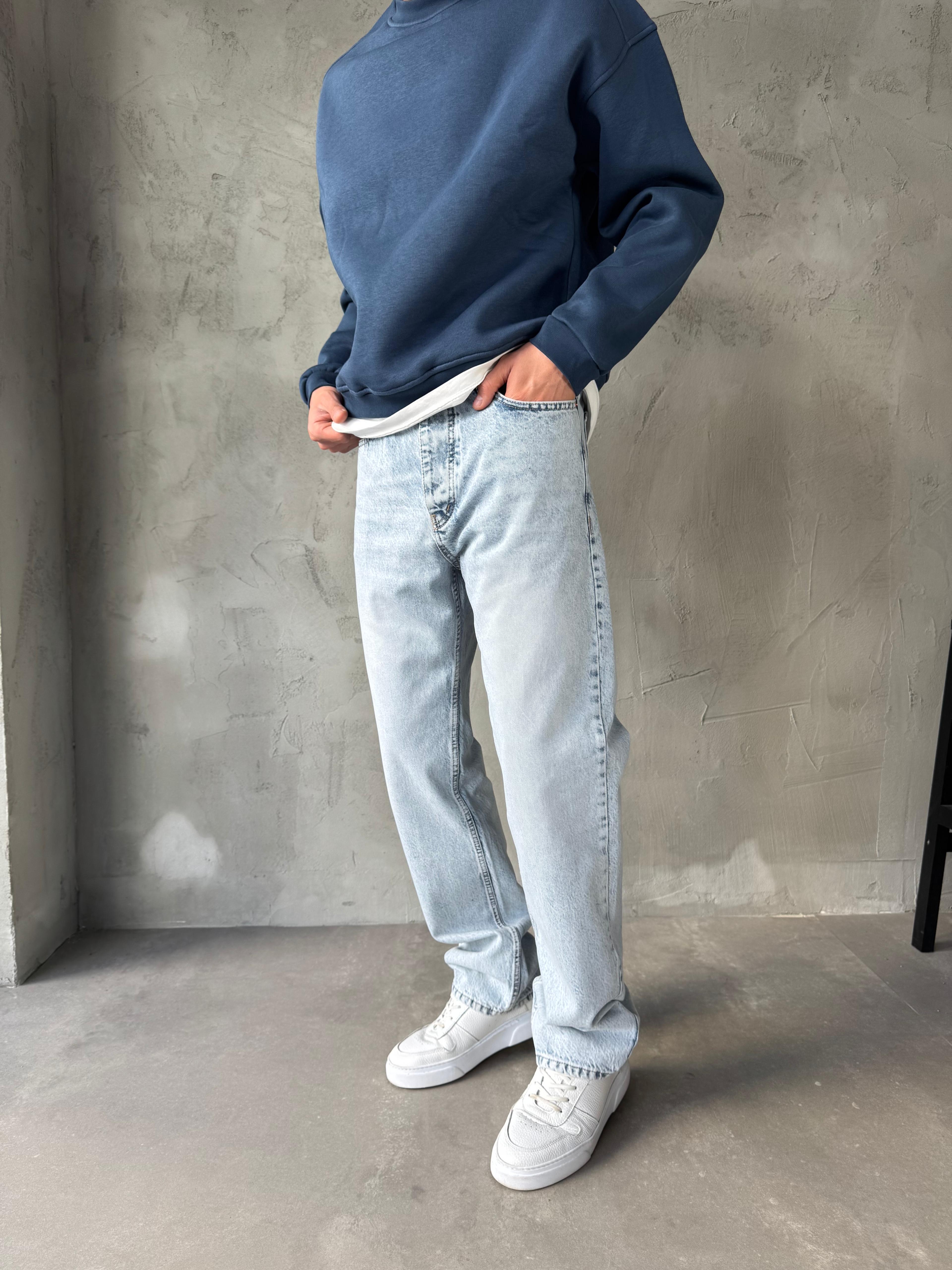 MAVİ TAŞLANMIŞ PREMİUM BAGGY JEAN - MAVİ